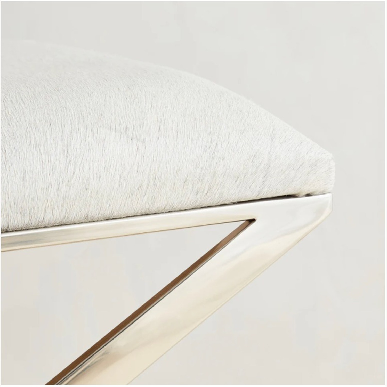 Light Grey Hide Bench Ottoman W Metal Base - image-3