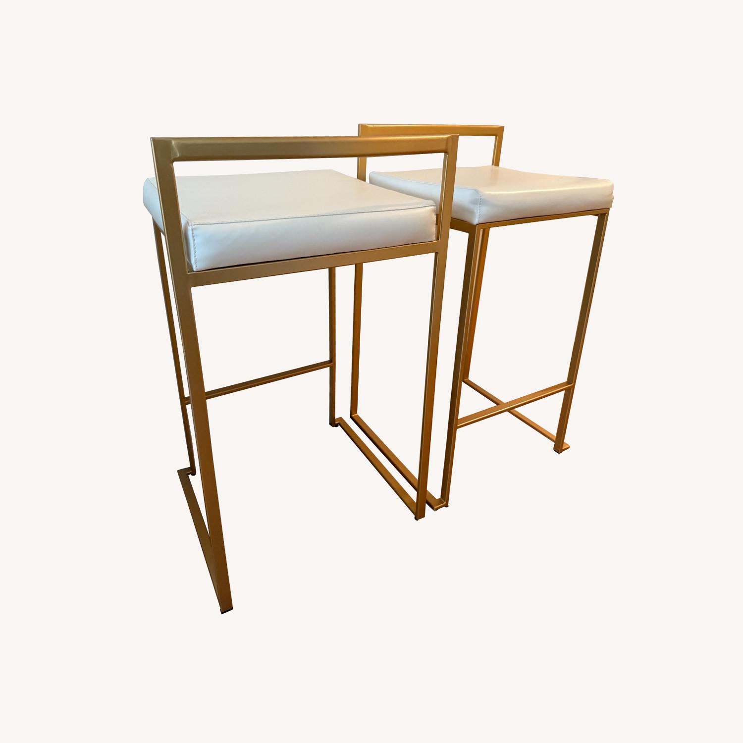 Contemporary White & Gold Bar Stools - image-0