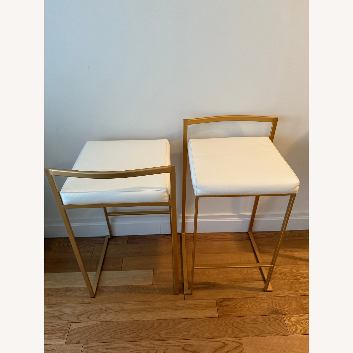 Contemporary White & Gold Bar Stools - image-1