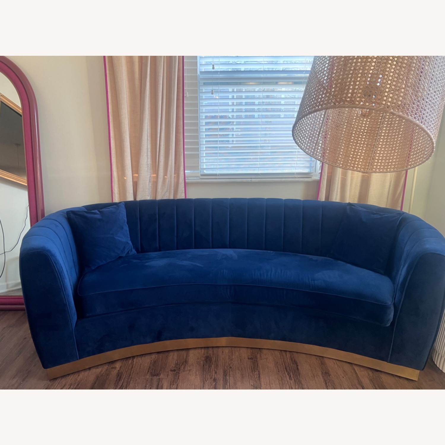 Houzz Blue and Gold Velvet Sofa - image-1