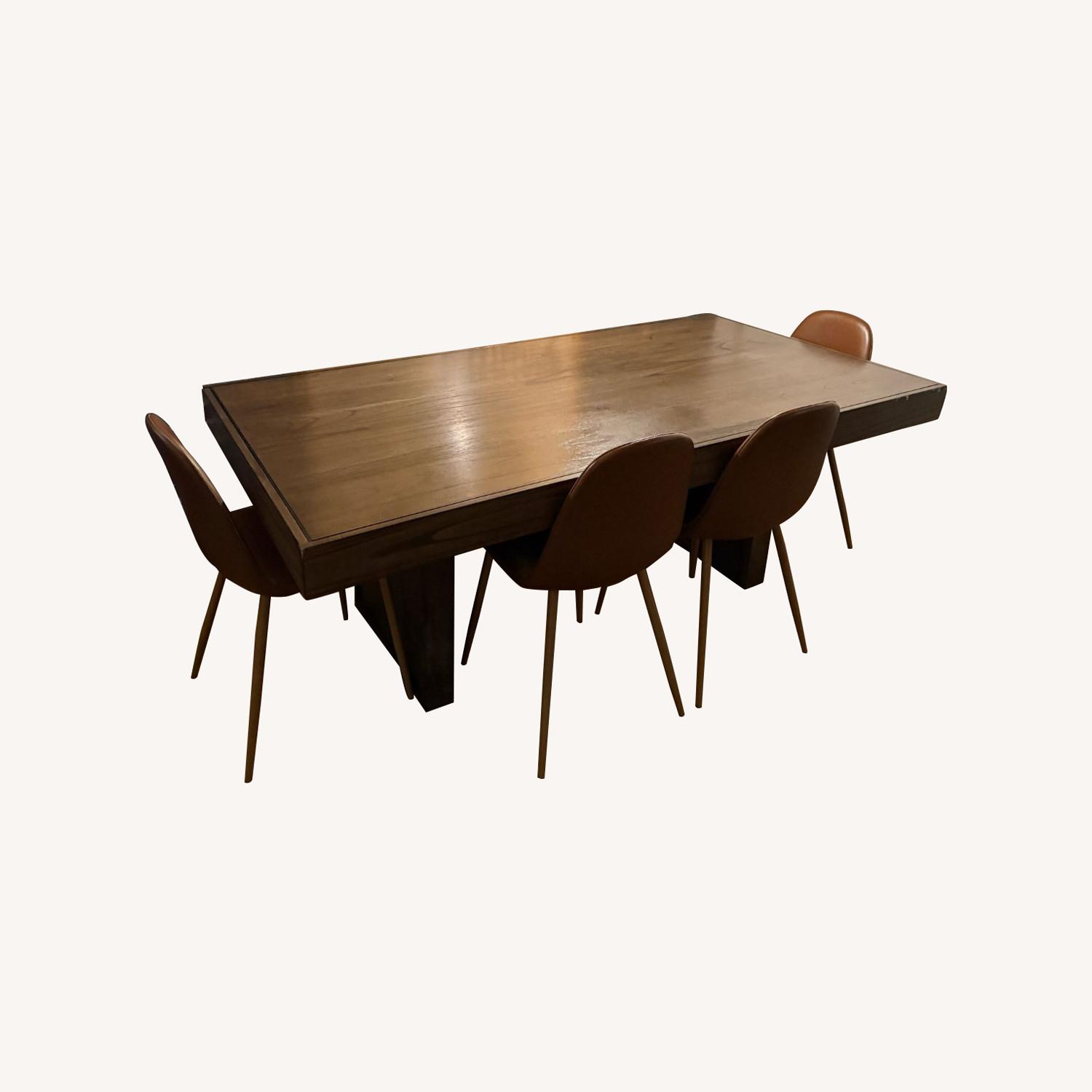 Wood Dining Table with Storage Drawers & 4 Chairs - image-0