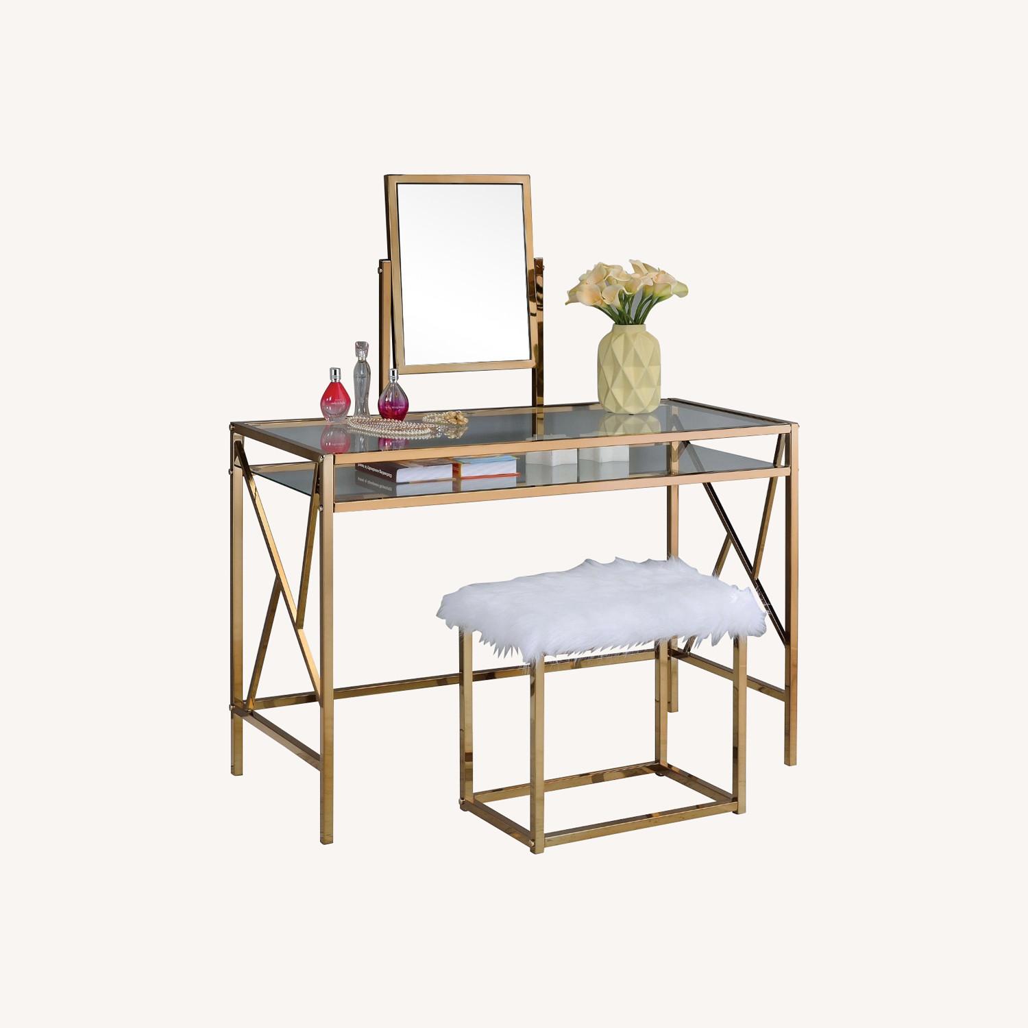 Walmart Kofun Vanity Set with Stool and Mirror Champagne Color - image-0