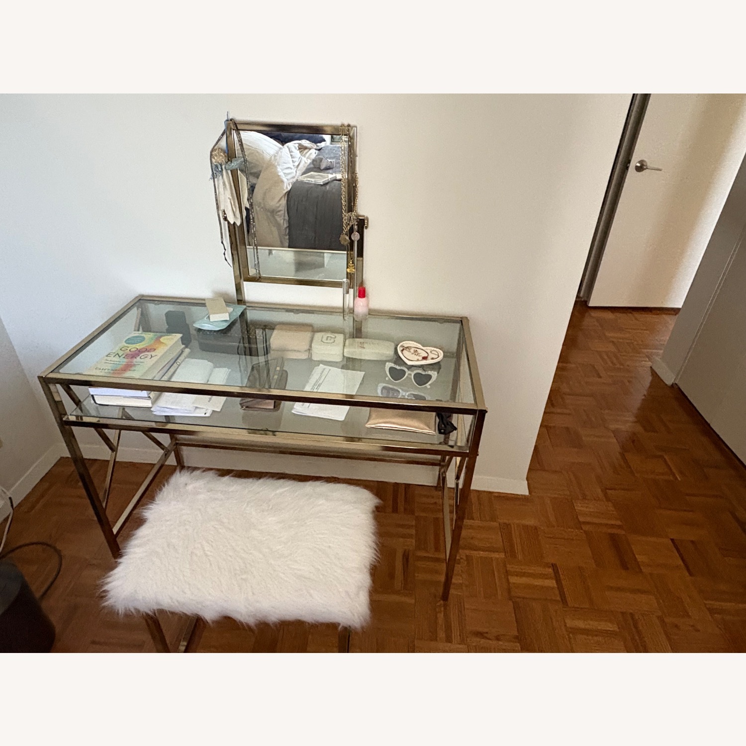 Walmart Kofun Vanity Set with Stool and Mirror Champagne Color - image-5