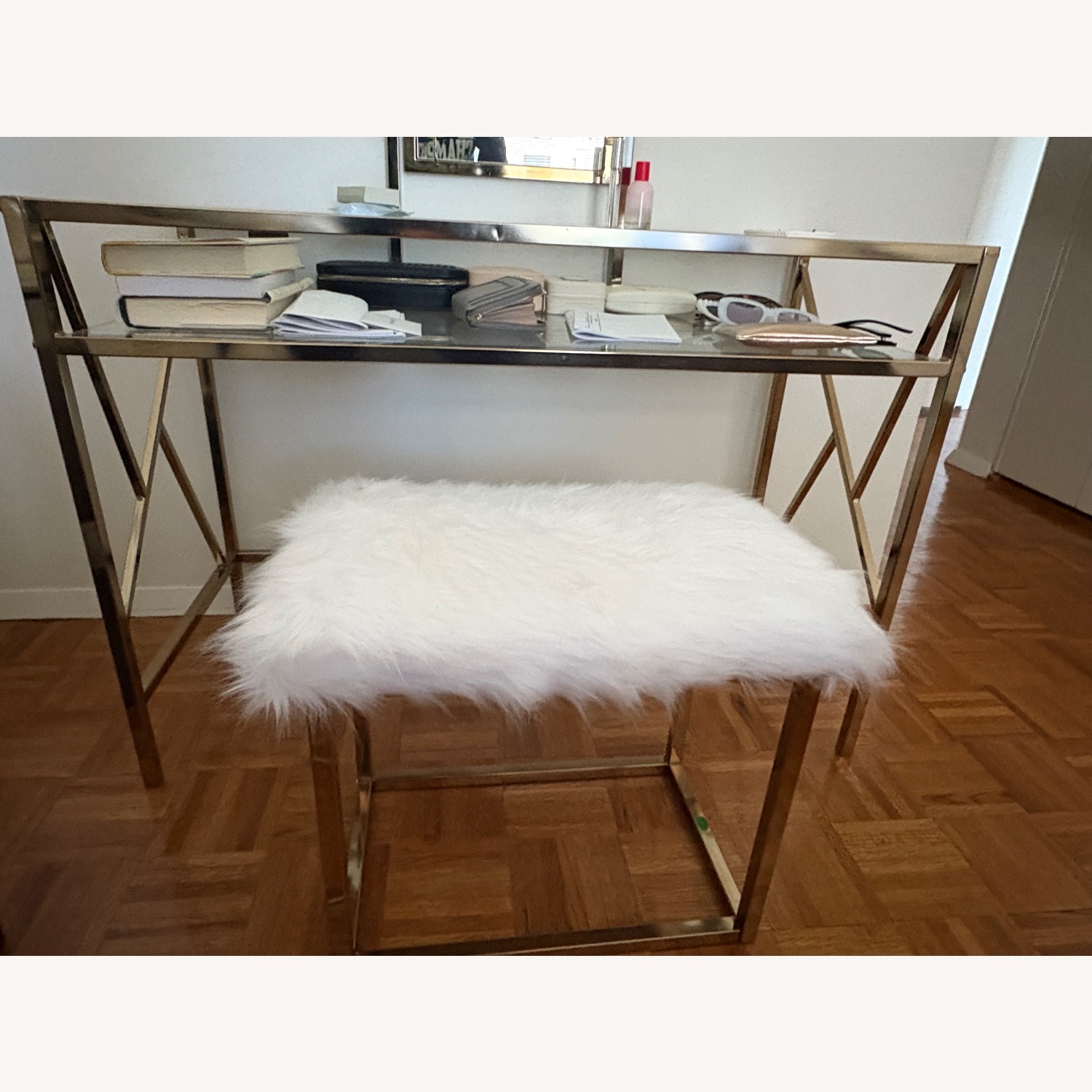 Walmart Kofun Vanity Set with Stool and Mirror Champagne Color - image-3