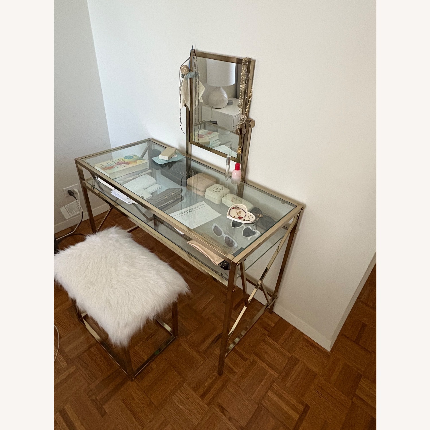 Walmart Kofun Vanity Set with Stool and Mirror Champagne Color - image-2