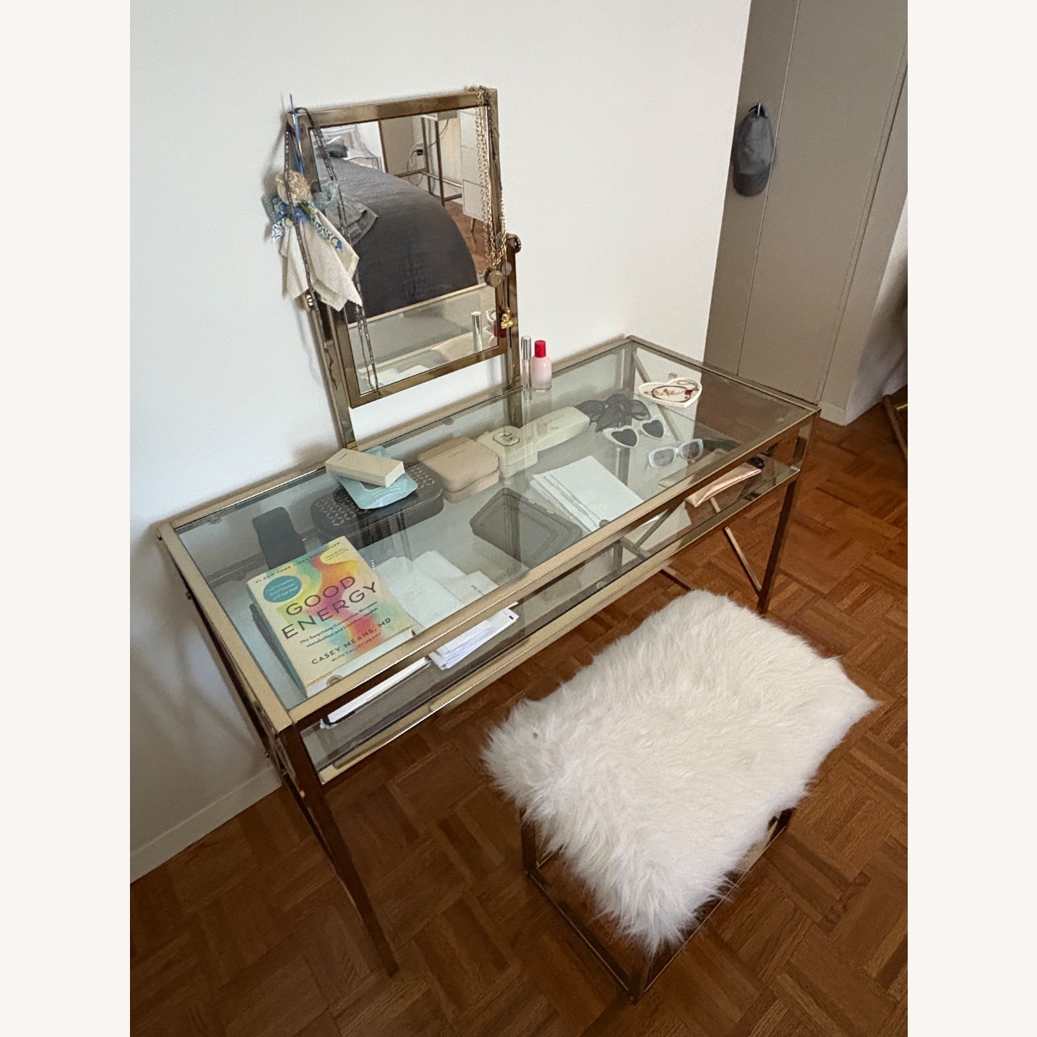 Walmart Kofun Vanity Set with Stool and Mirror Champagne Color - image-4