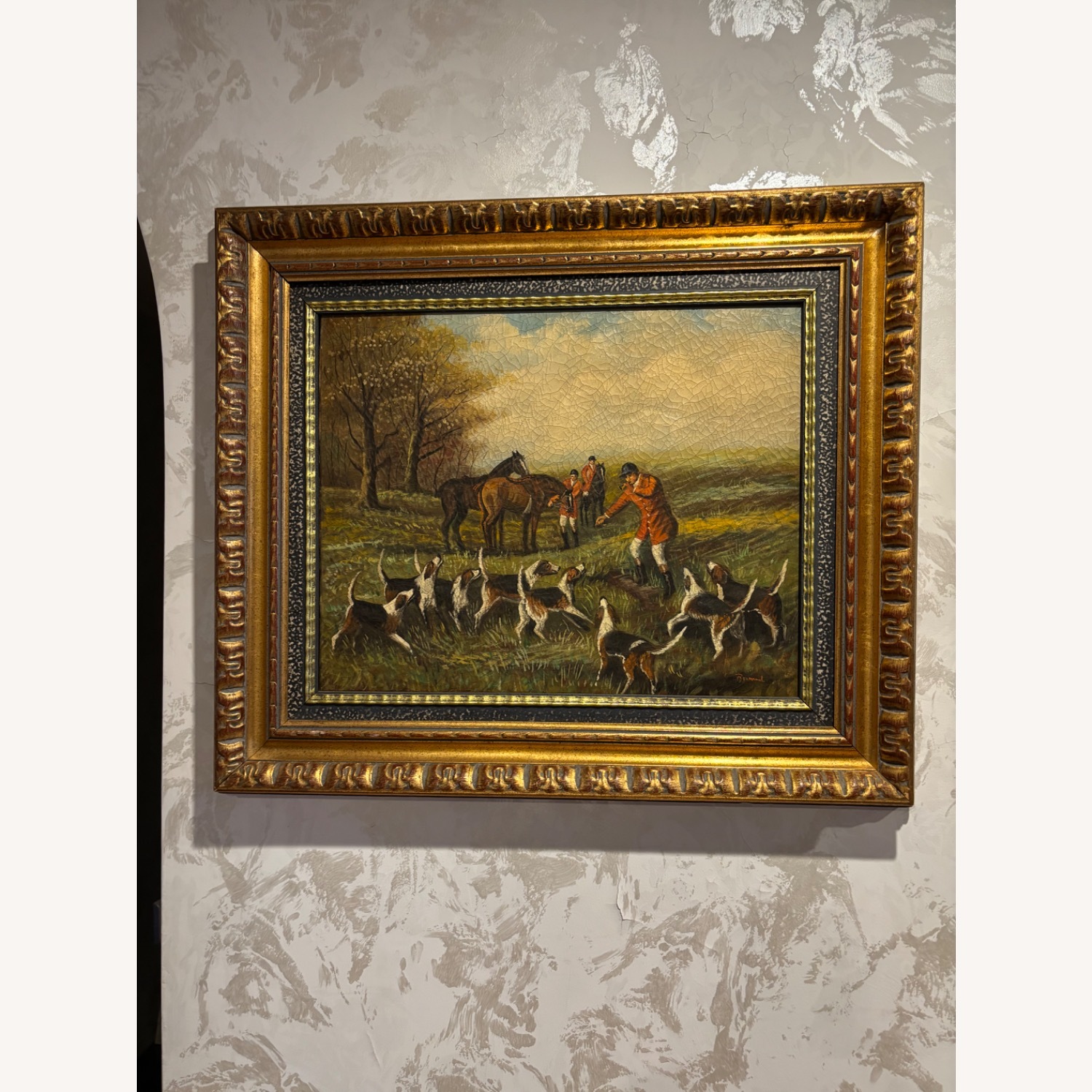 Signed Brummel Oil Painting of Hunting Scene - image-1