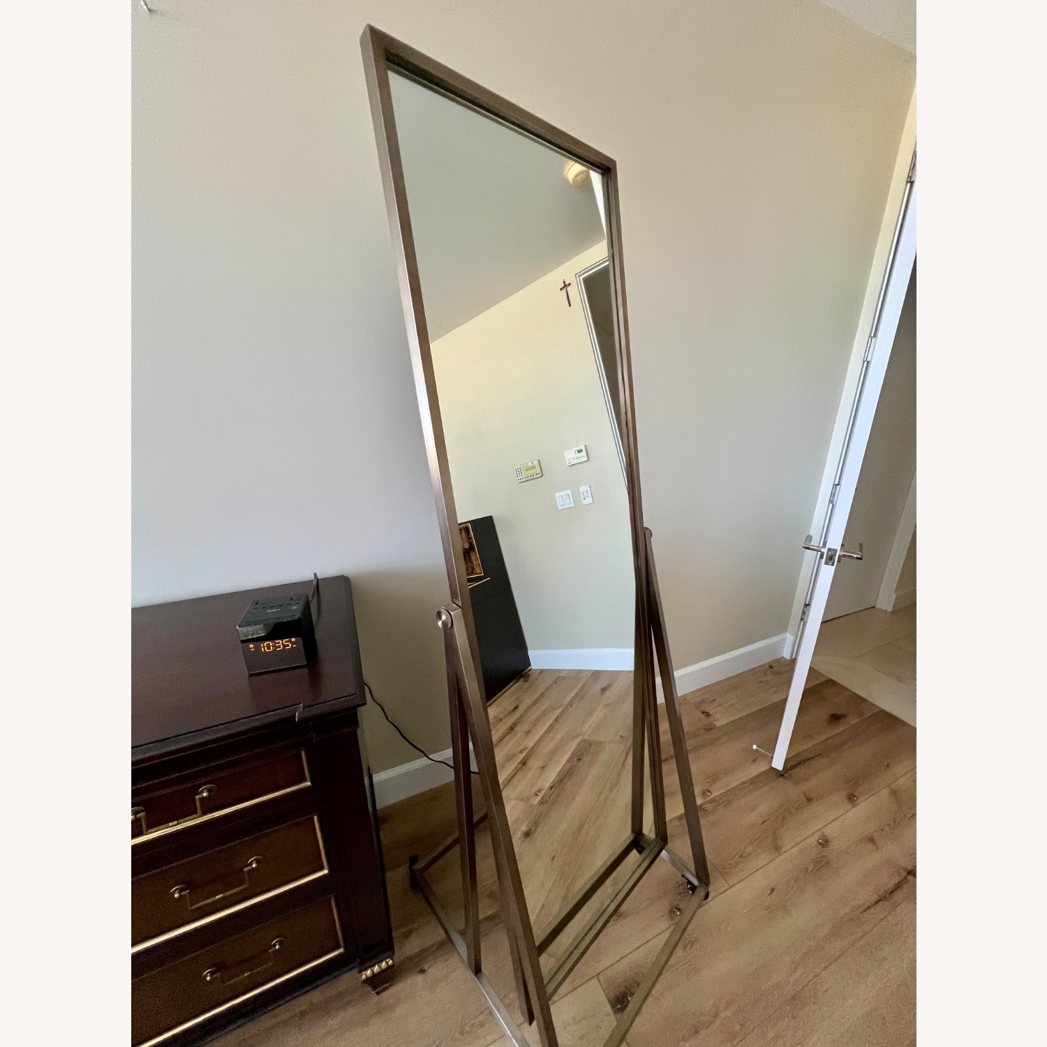 Living Spaces Brushed Brass Stainless Steel Standing Mirror - image-1