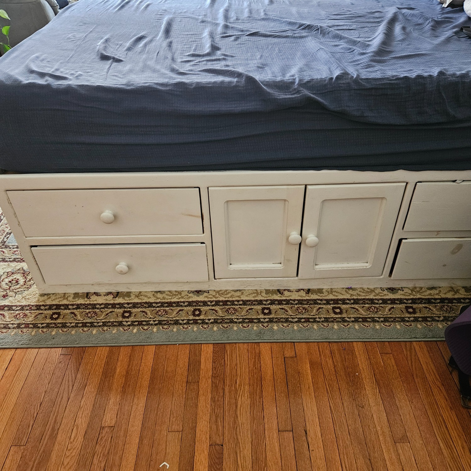 White Wooden Queen or Full Bed With Storage  - image-1