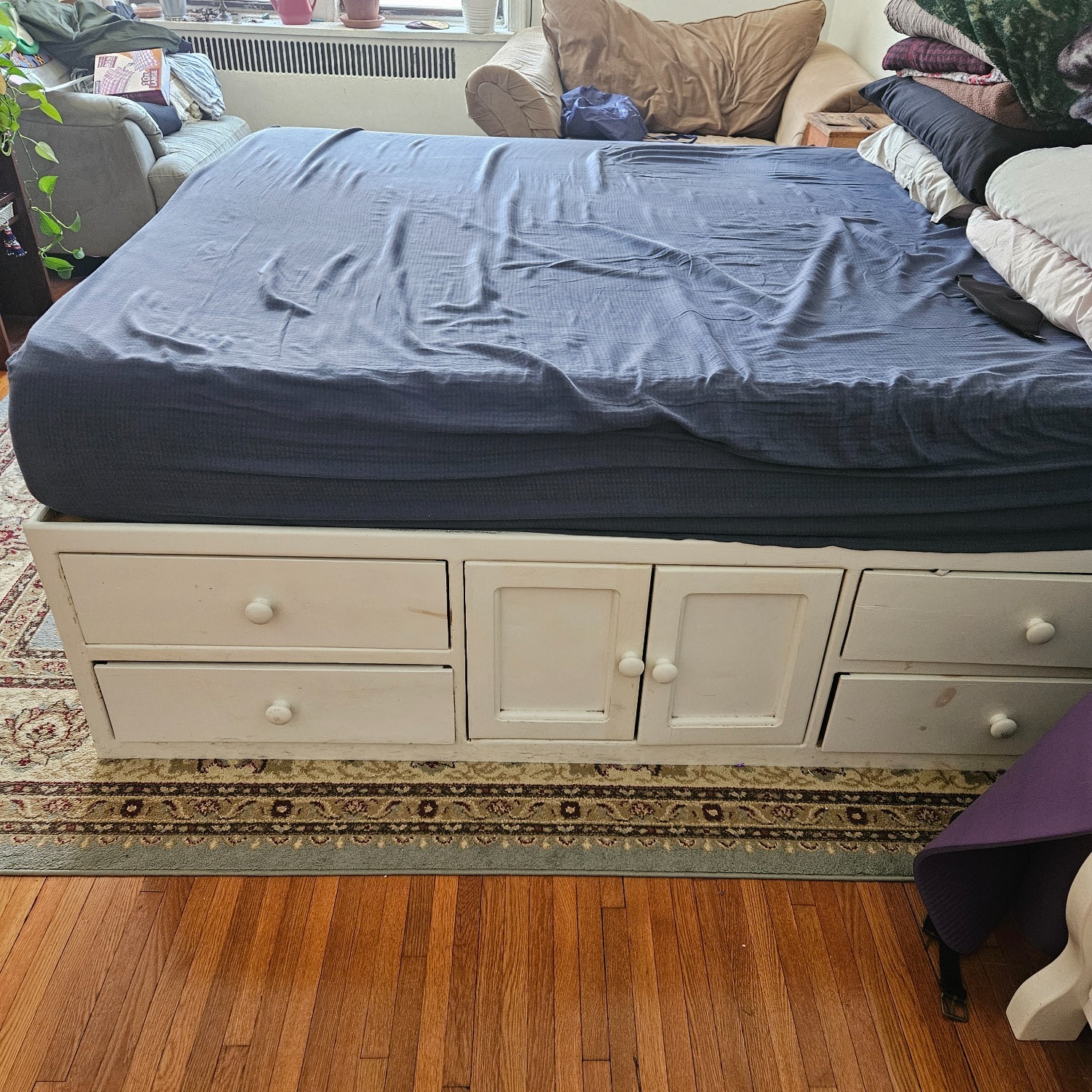 White Wooden Queen or Full Bed With Storage  - image-2