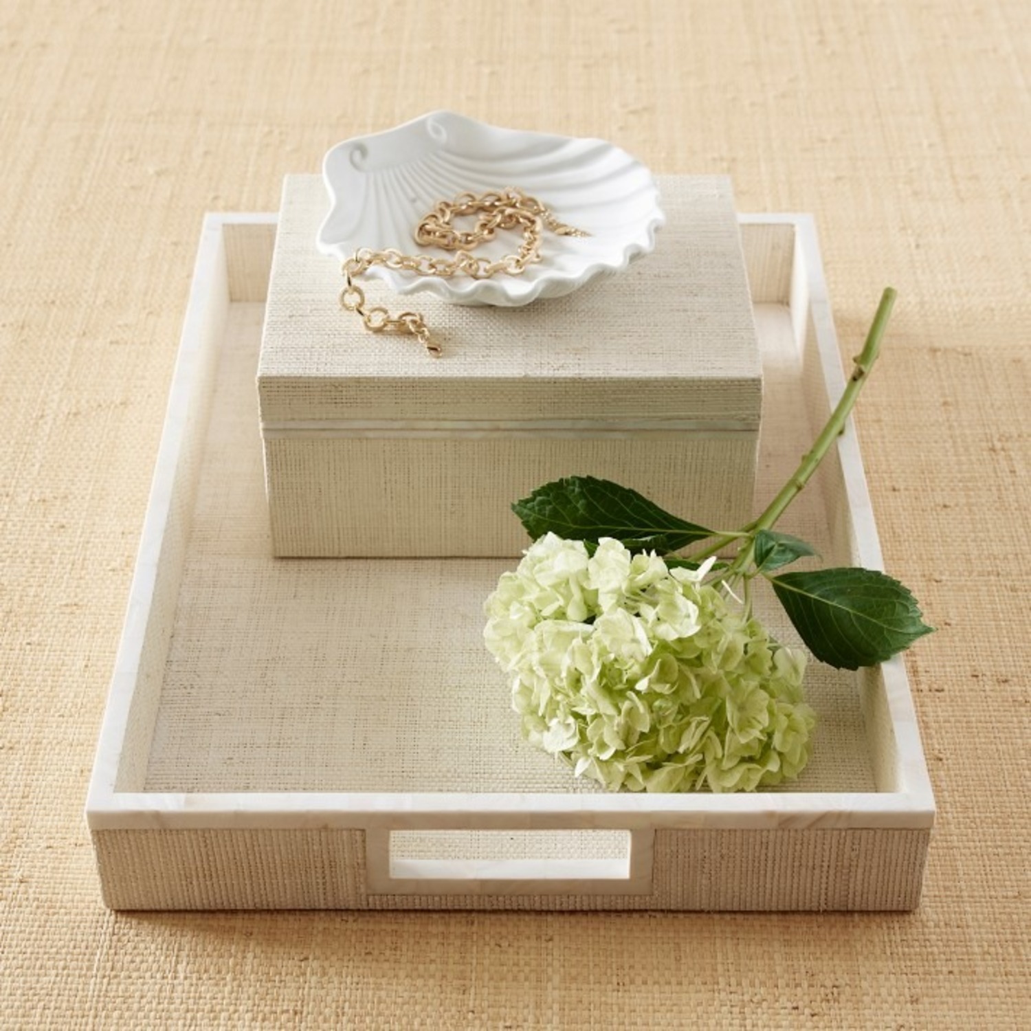 Williams-Sonoma Home White Raffia and Shell Tray - image-1