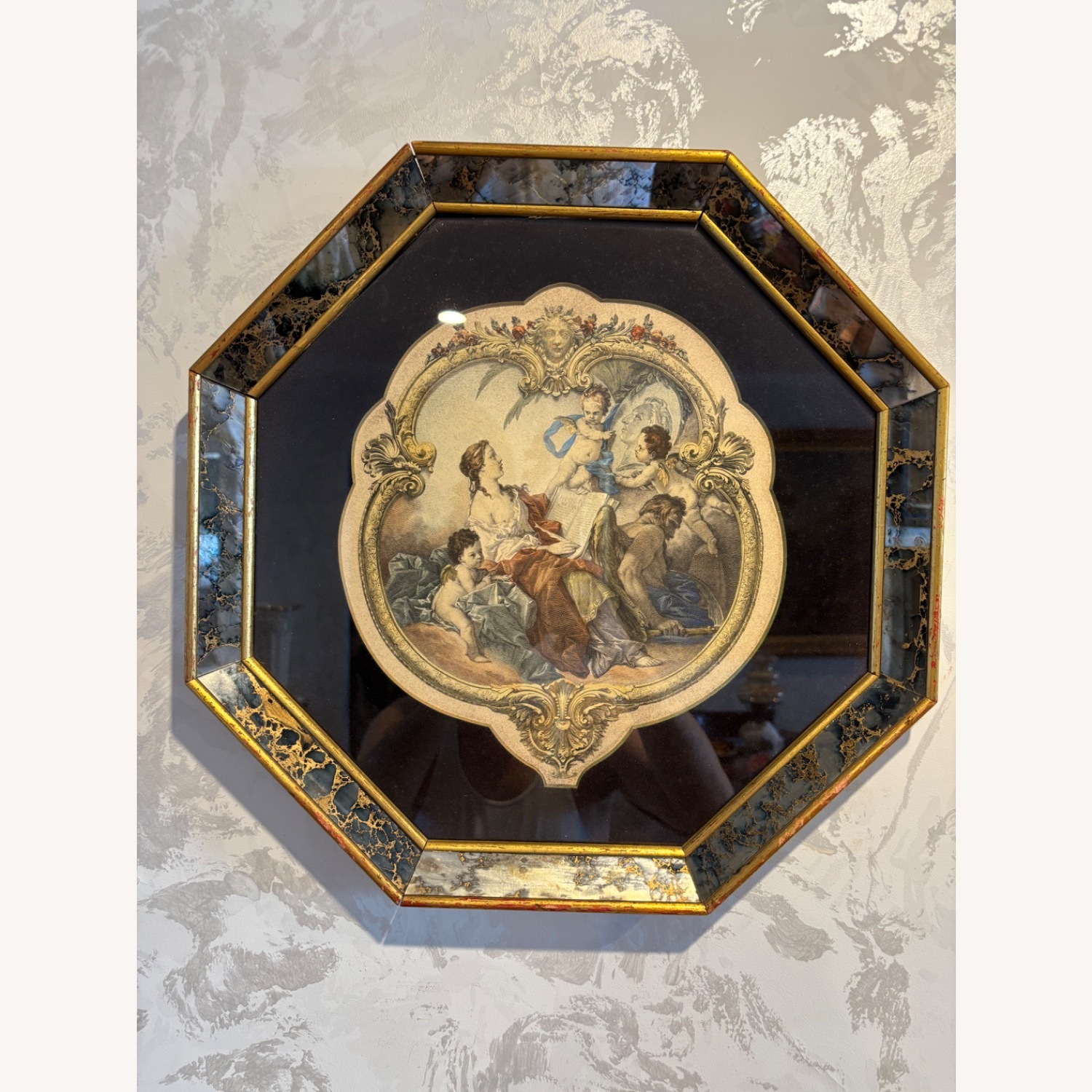 Vintage Italian Art Print in Colored Glass Frame - image-1