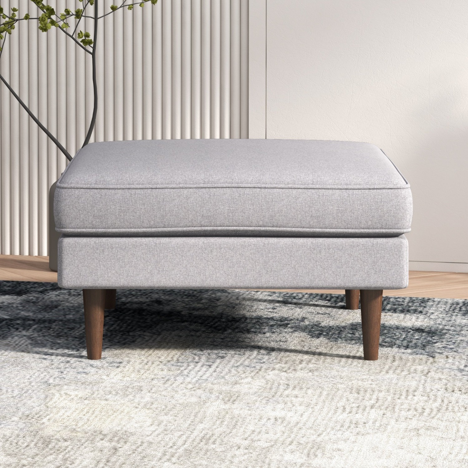 Fordham Light Gray Fabric Ottoman - image-2