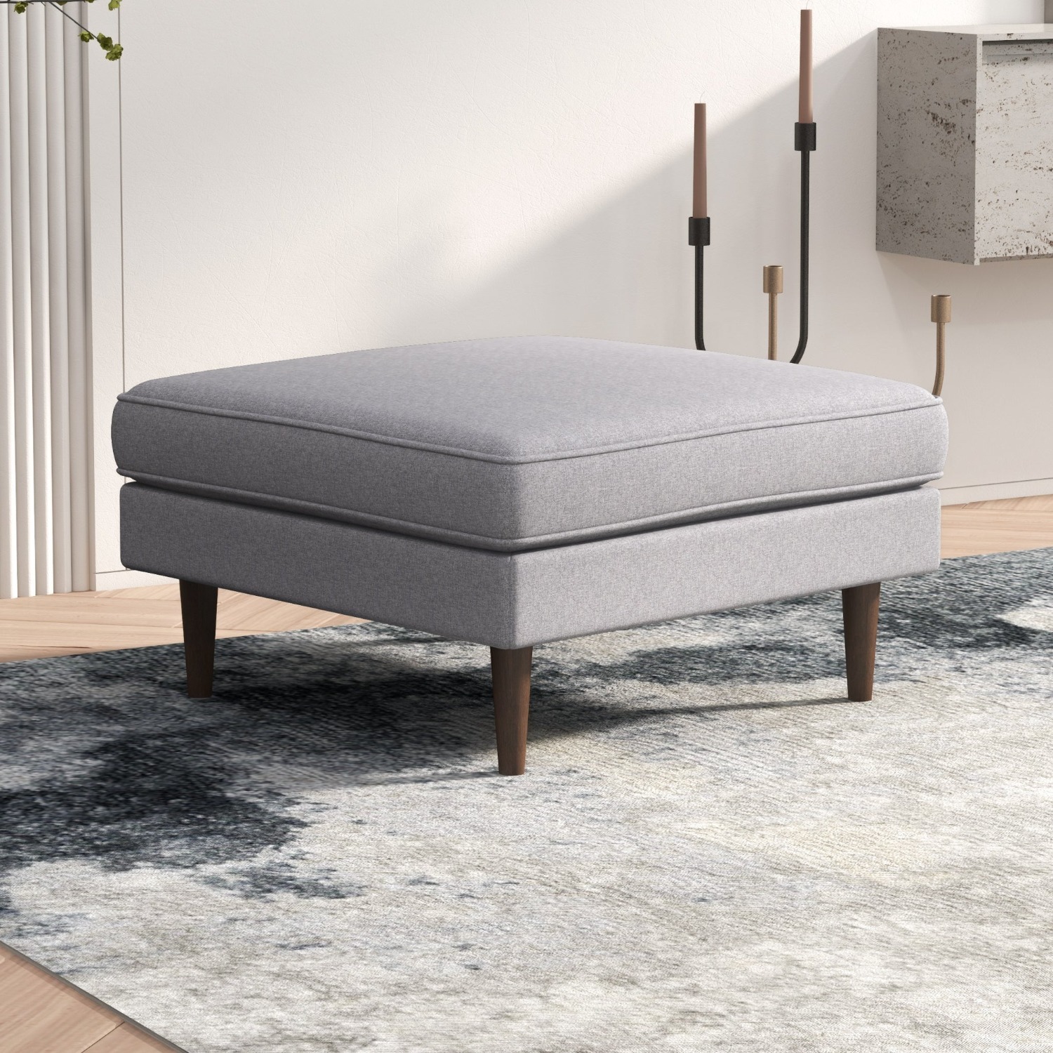 Fordham Light Gray Fabric Ottoman - image-4