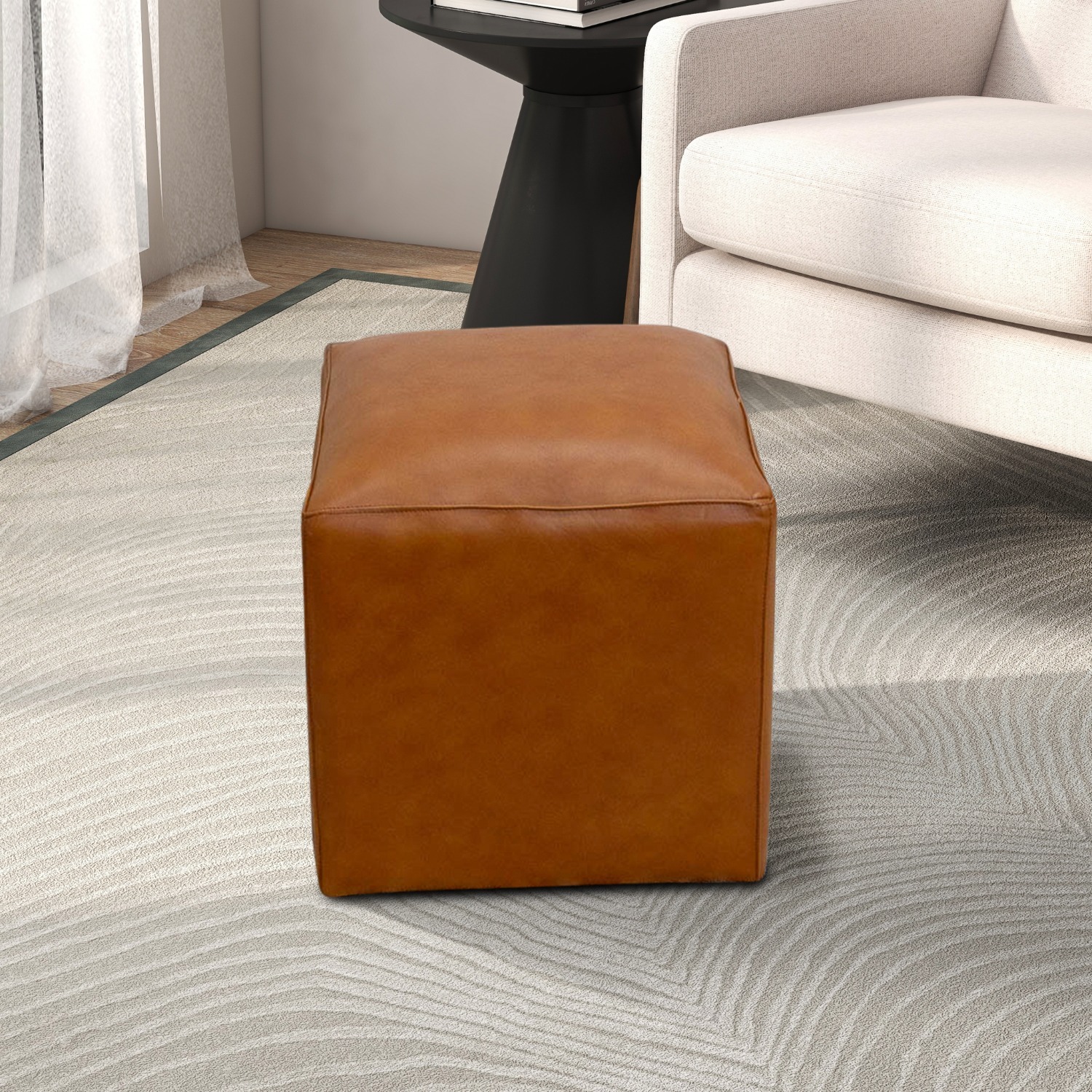 Sislo Tan Leather Ottoman - image-5