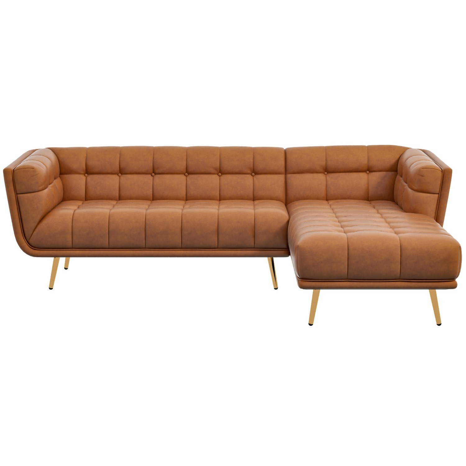 Kano Cognac Leather Sectional Sofa Right Facing - image-6