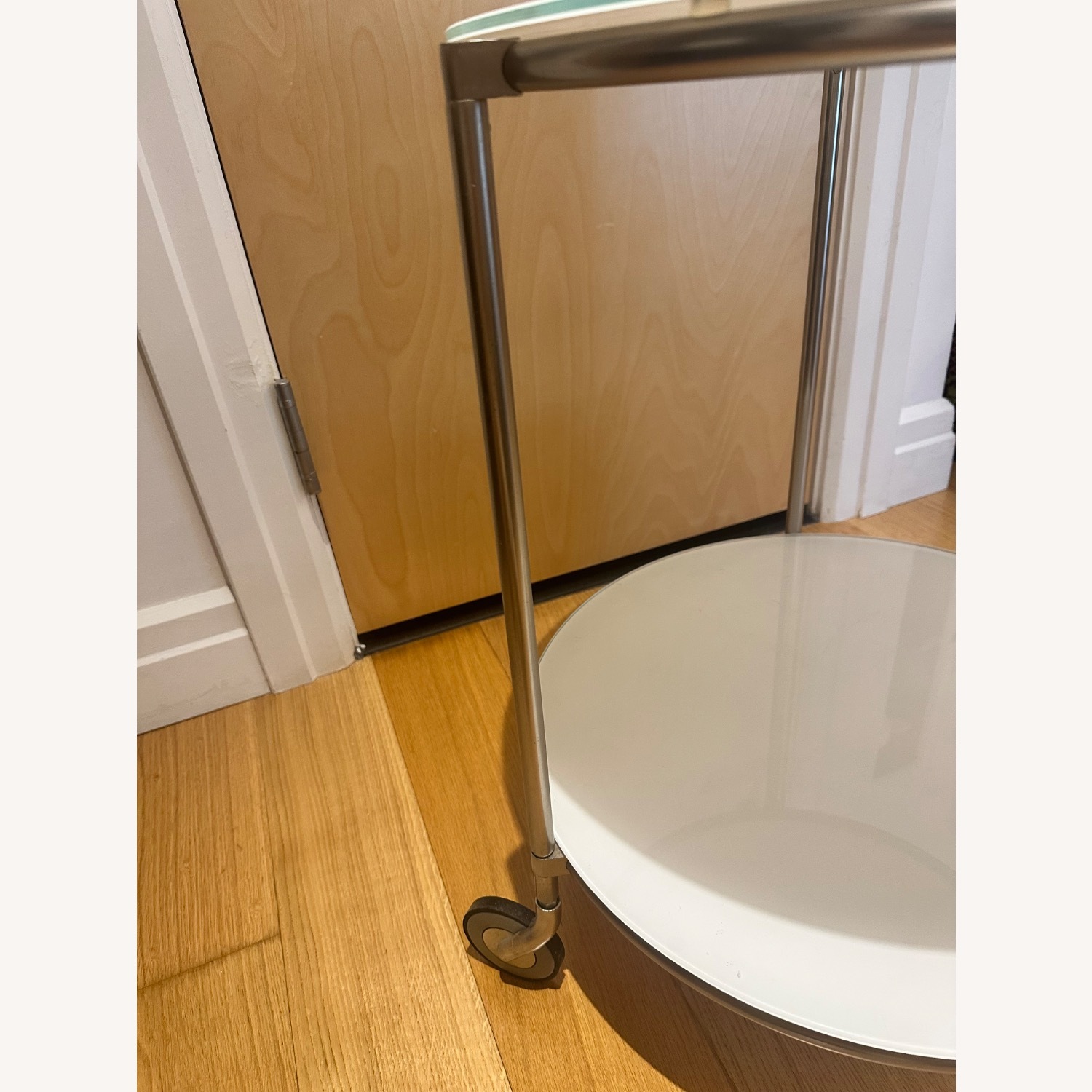IKEA Strind Vintage Glass & Metal Rolling Side Table - image-6