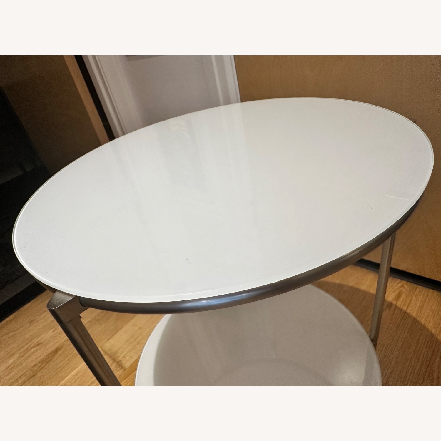 IKEA Strind Vintage Glass & Metal Rolling Side Table - image-2