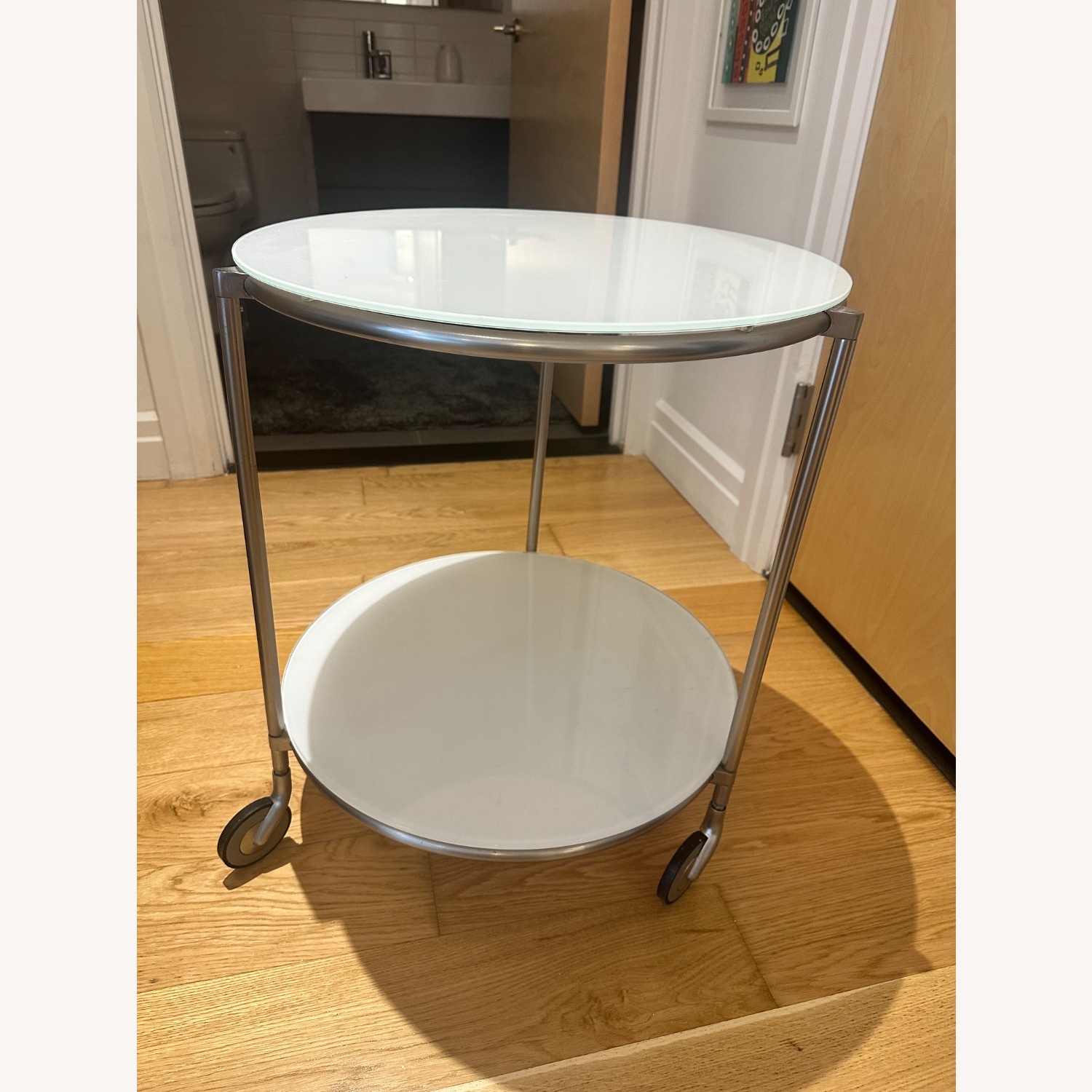 IKEA Strind Vintage Glass & Metal Rolling Side Table - image-1
