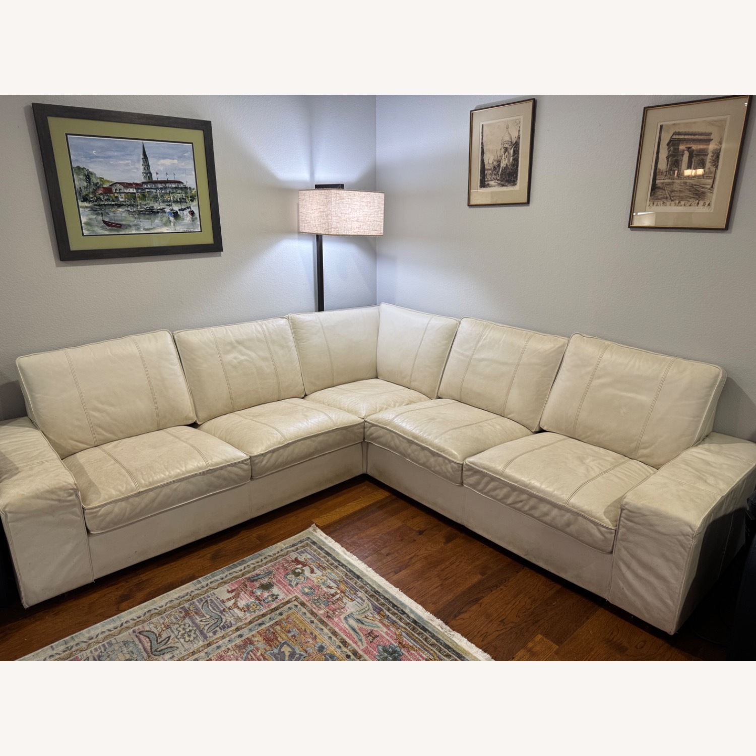 IKEA Cream Leather Couch - image-1
