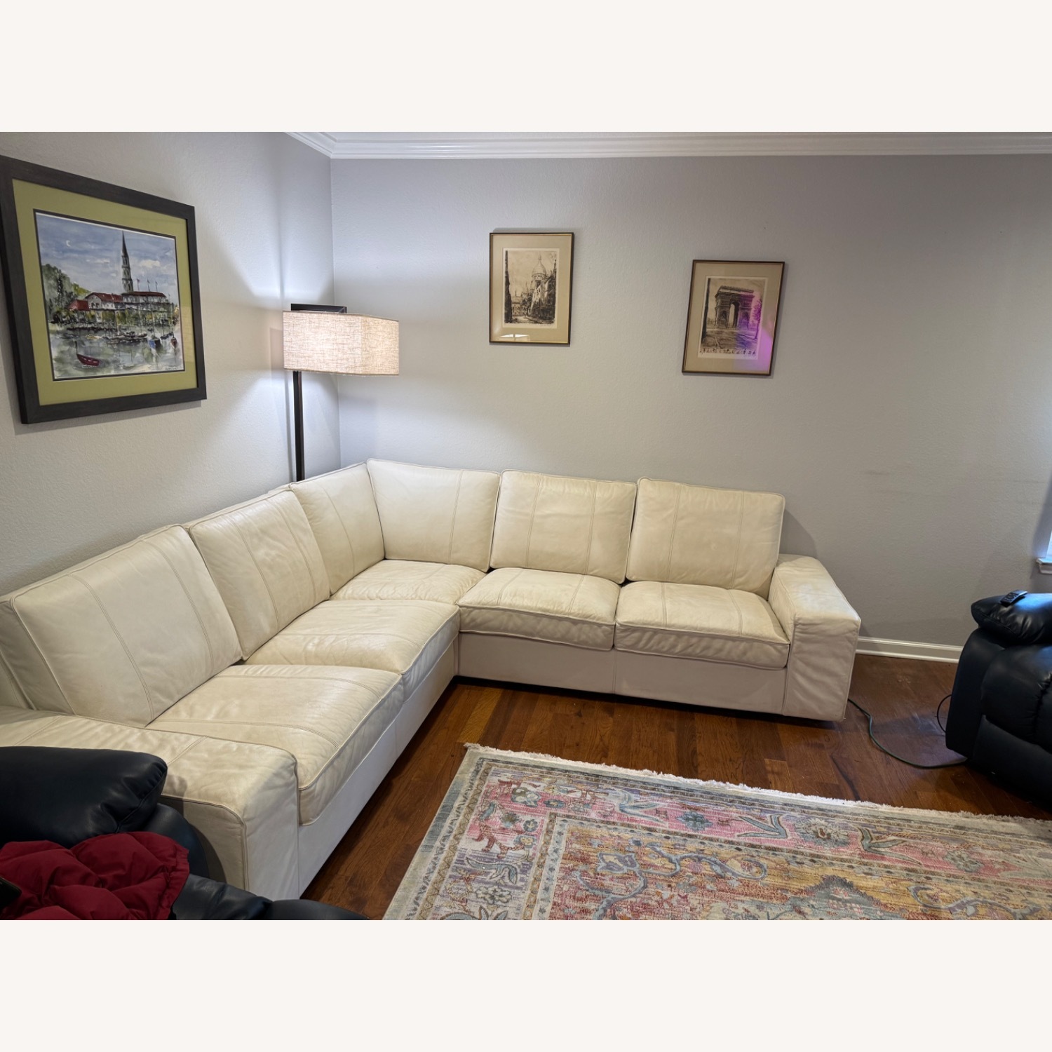 IKEA Cream Leather Couch - image-3