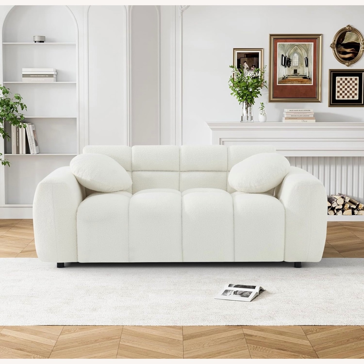White Boucle Sofa - image-1