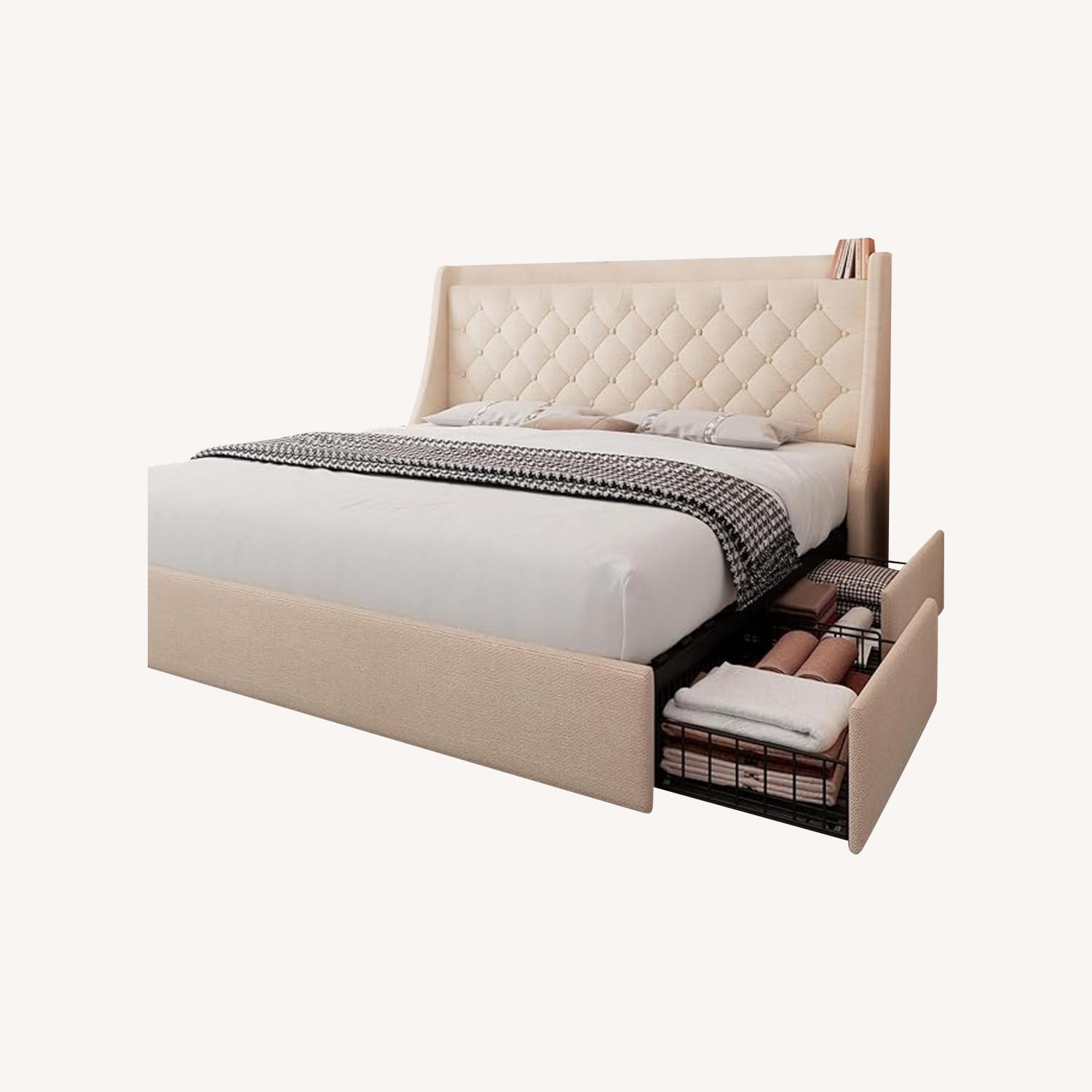 Feonase Upholstered Queen Bed Frame with 4 Storage Drawers - image-0