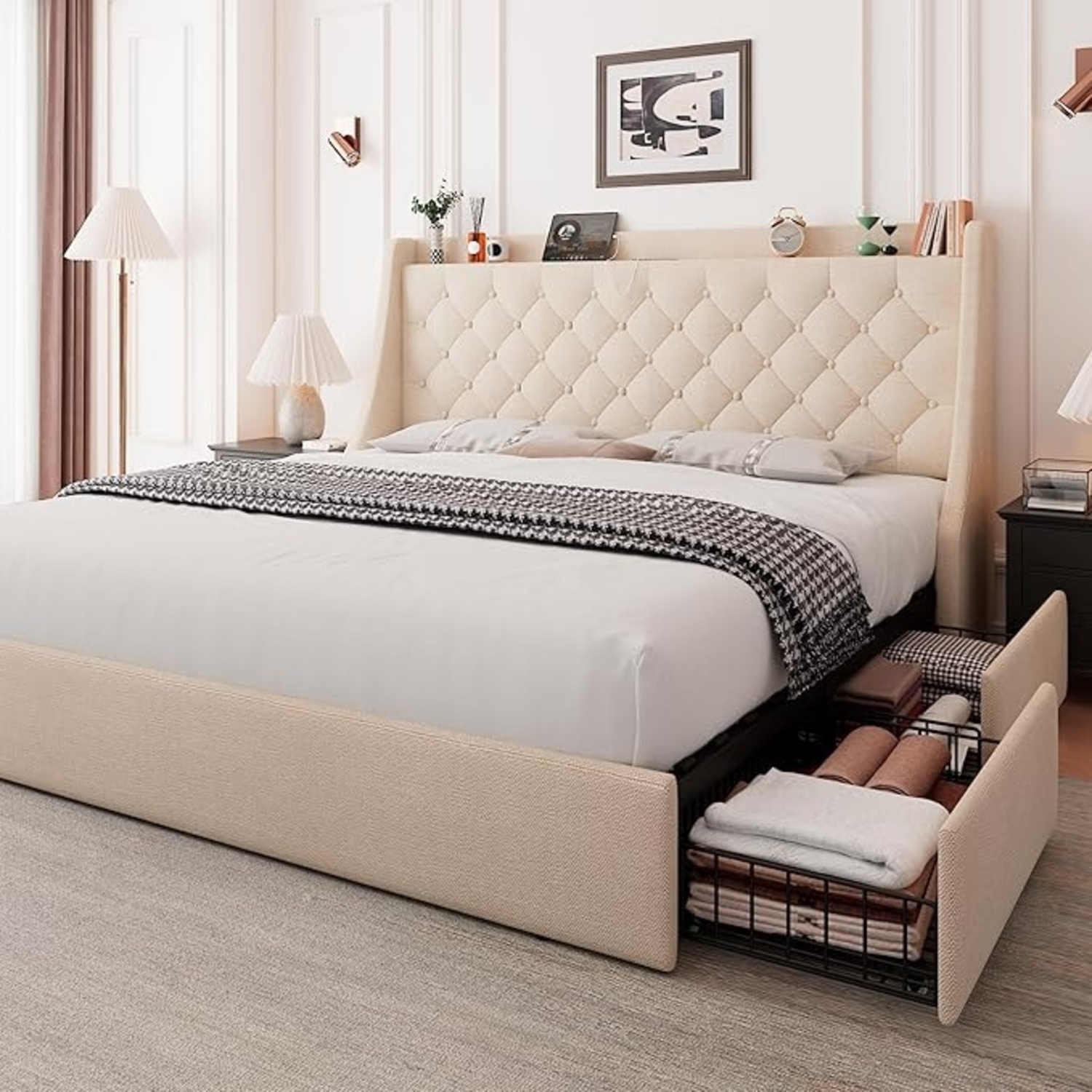 Feonase Upholstered Queen Bed Frame with 4 Storage Drawers - image-6