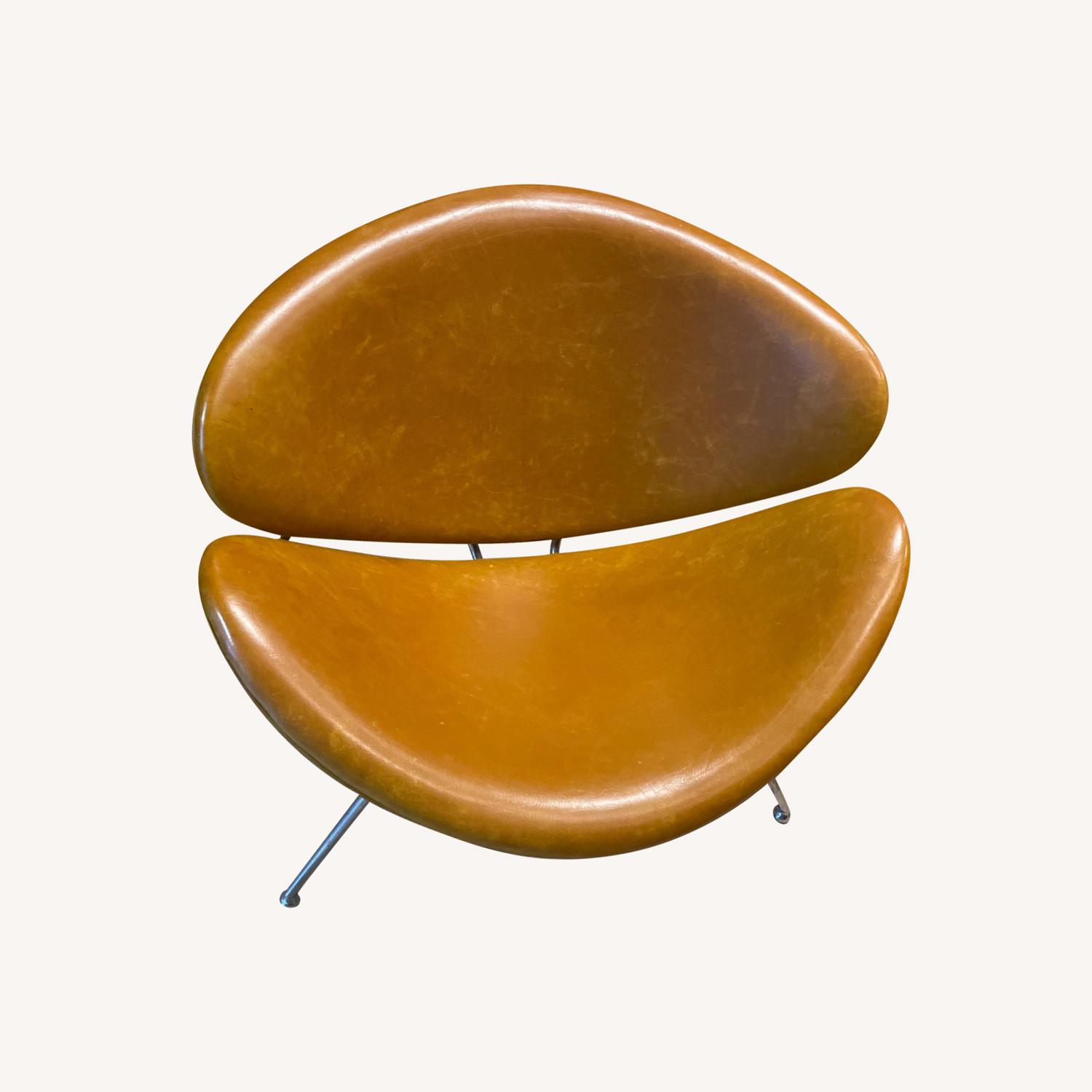 Mid-century Bucket Brown Vegan Leather Chair - image-0