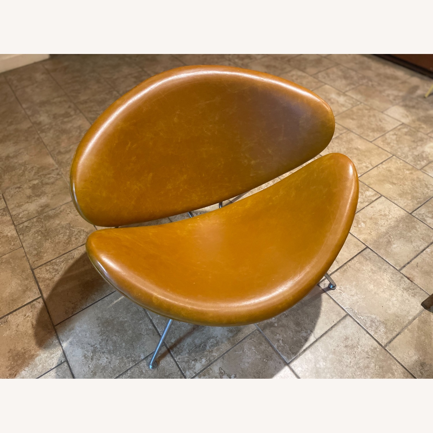 Mid-century Bucket Brown Vegan Leather Chair - image-1