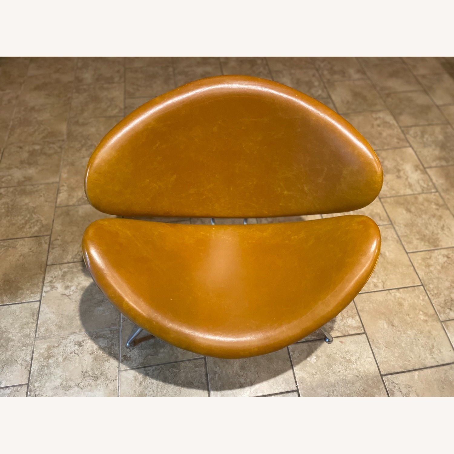 Mid-century Bucket Brown Vegan Leather Chair - image-2