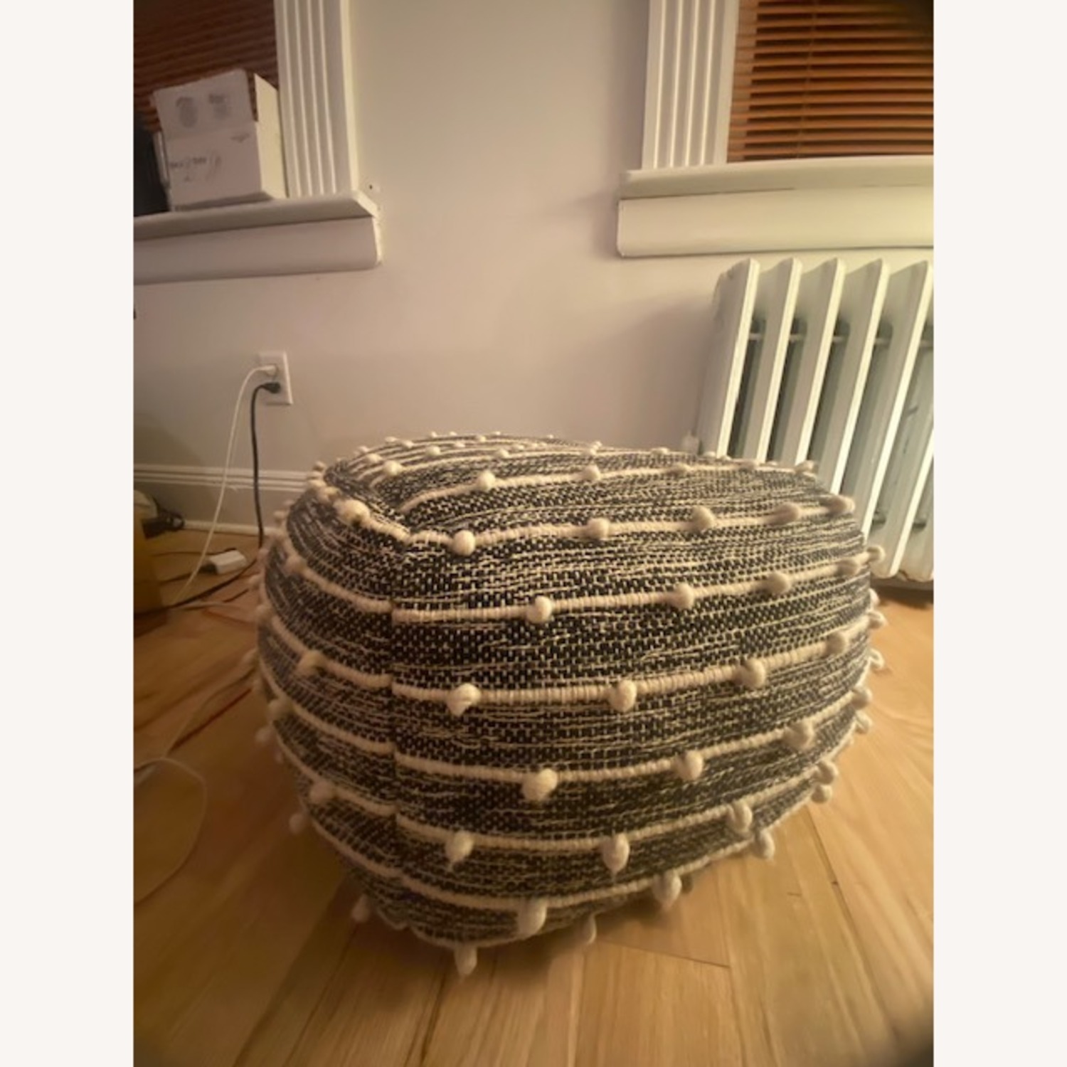 Navy and White Pouf Ottoman - image-1