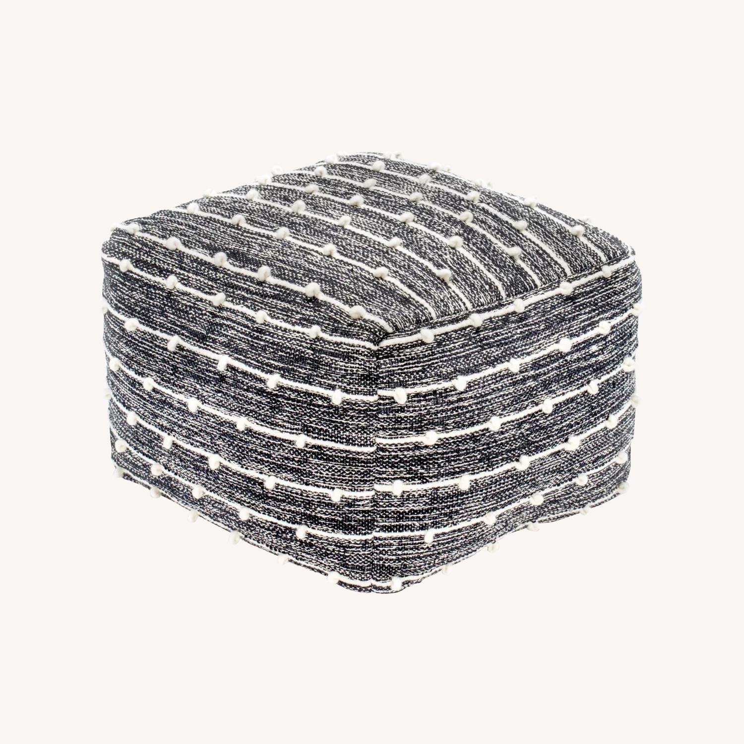 Navy and White Pouf Ottoman - image-0