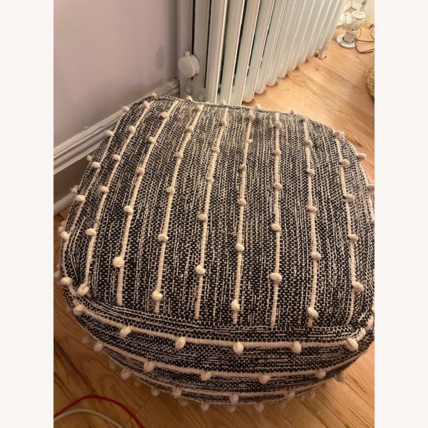 Navy and White Pouf Ottoman - image-2