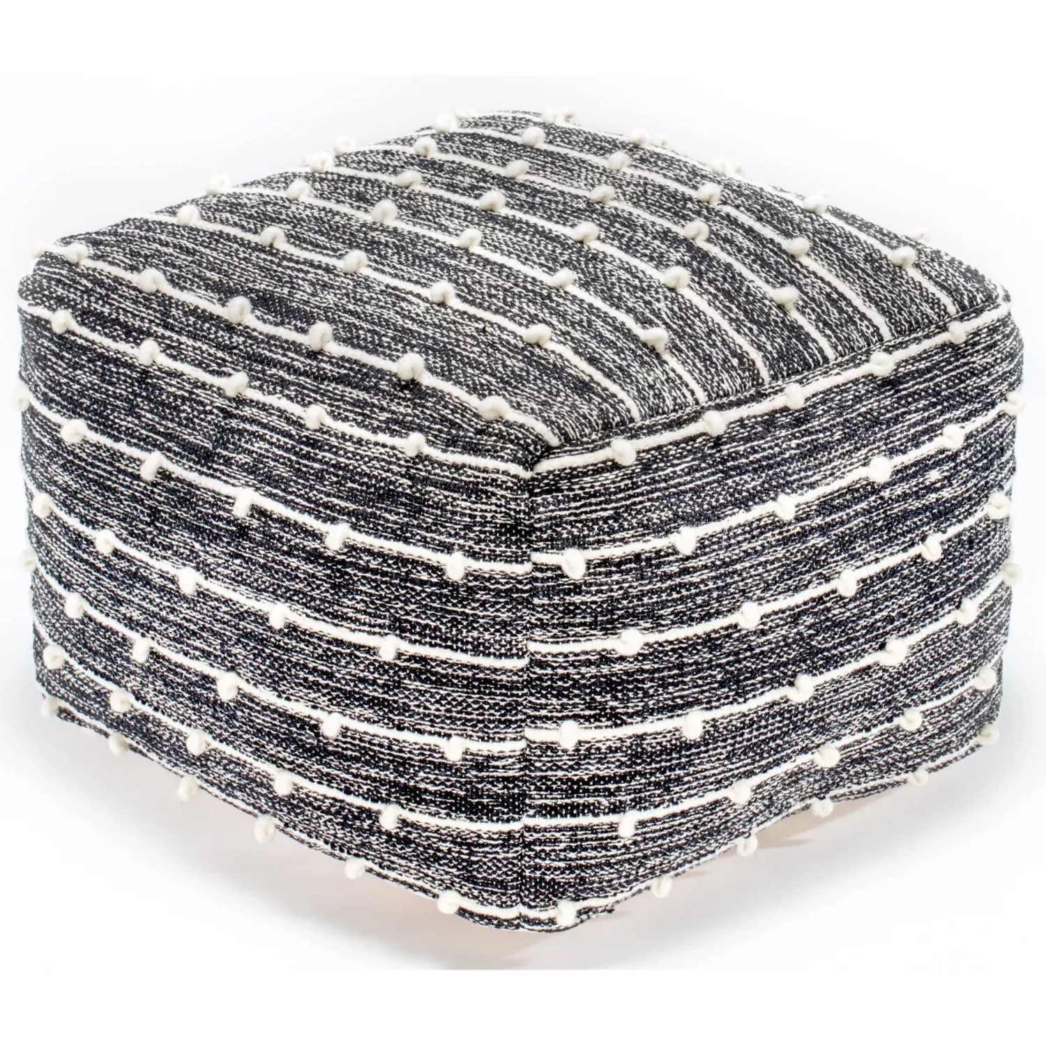 Navy and White Pouf Ottoman - image-4