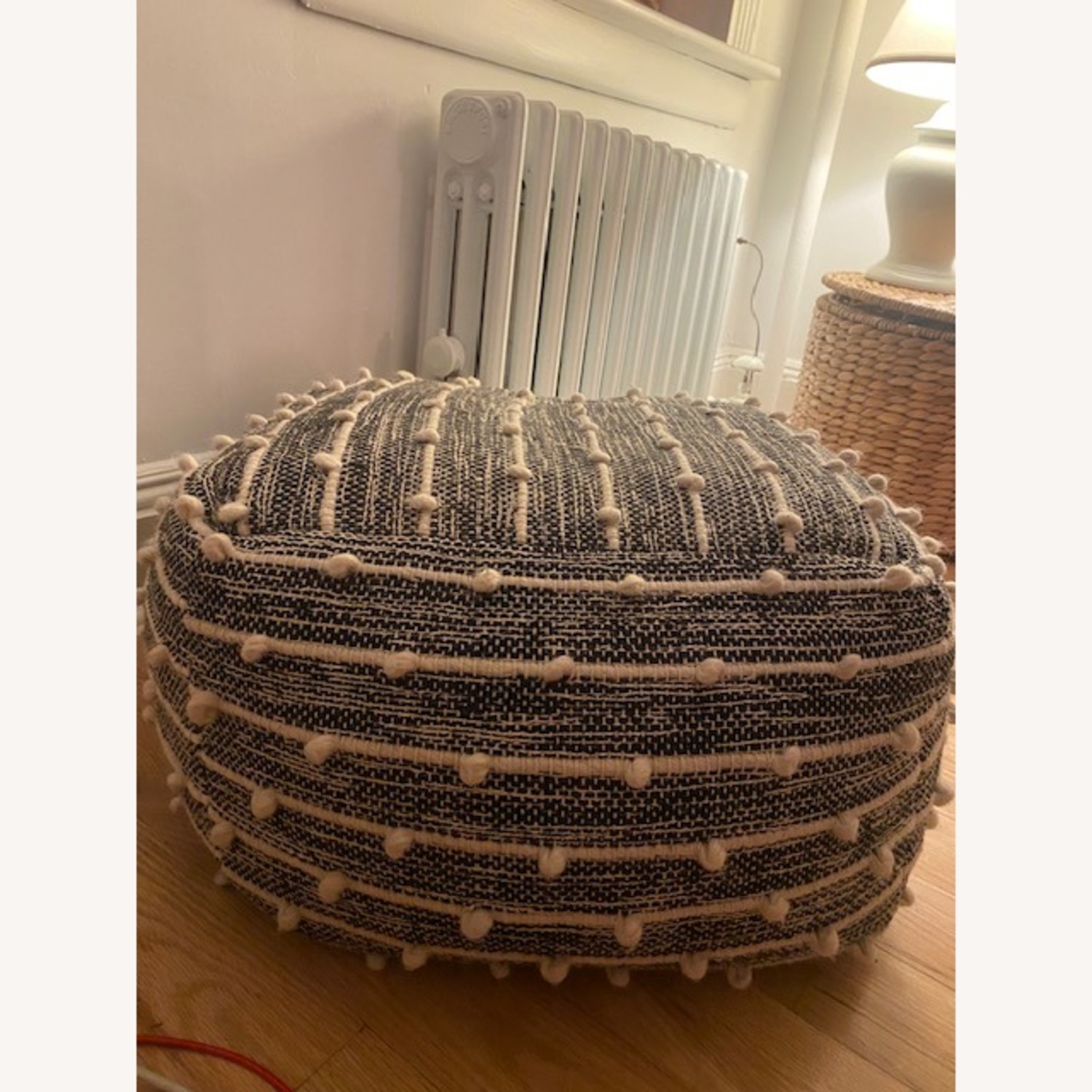 Navy and White Pouf Ottoman - image-3