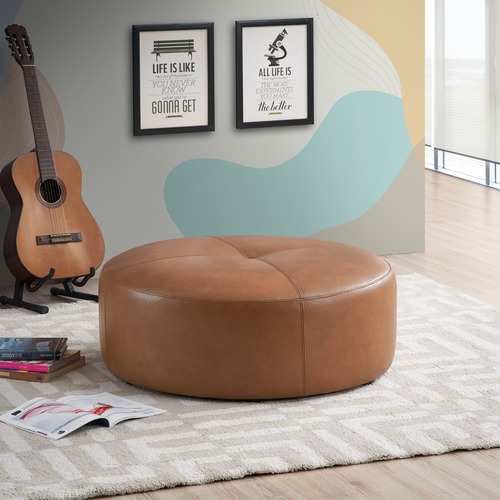 Used Rochelle Tan Leather Ottoman for sale on AptDeco