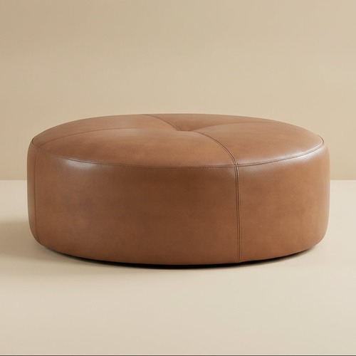 Used Rochelle Tan Leather Ottoman for sale on AptDeco