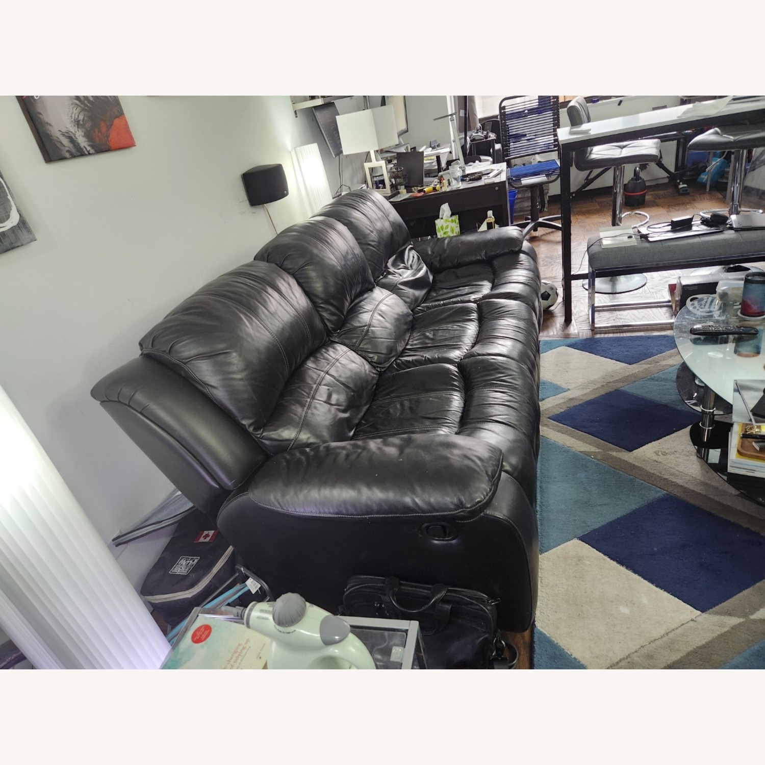 Raymour & Flanigan Black Genuine Leather Reclining Couch - image-4