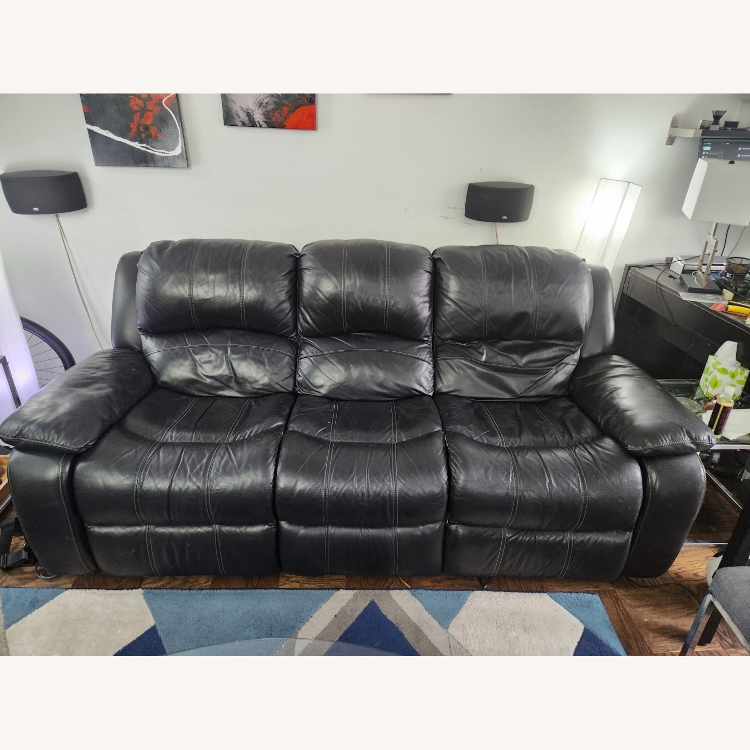 Raymour & Flanigan Black Genuine Leather Reclining Couch - image-1