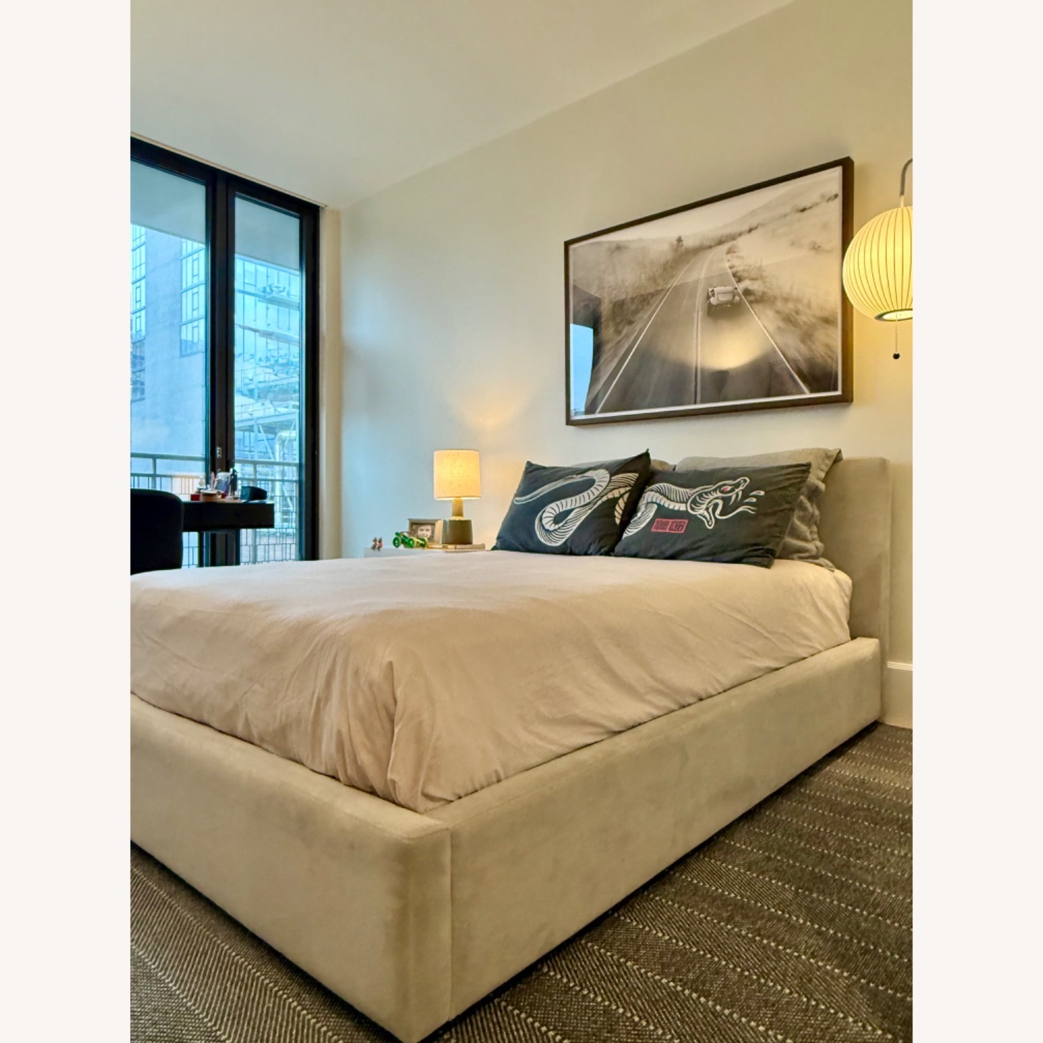 Room & Board Wyatt Gray Velvet Full Bed - image-3