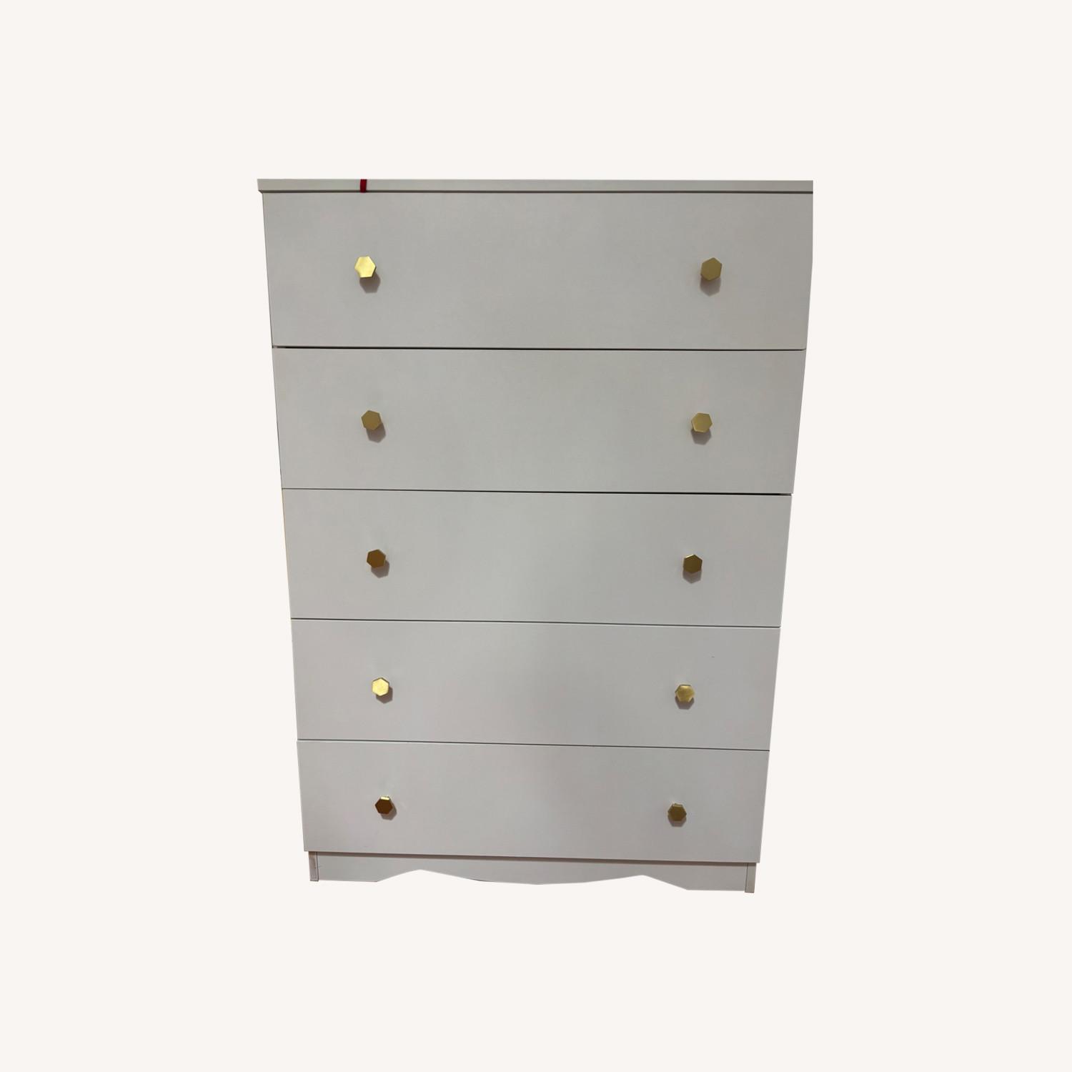 White and Gold 5 Drawer Dresser - image-0