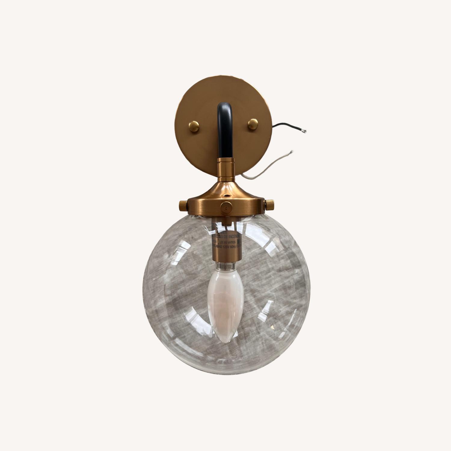 Two Wall Sconces Glass and Brass - image-0