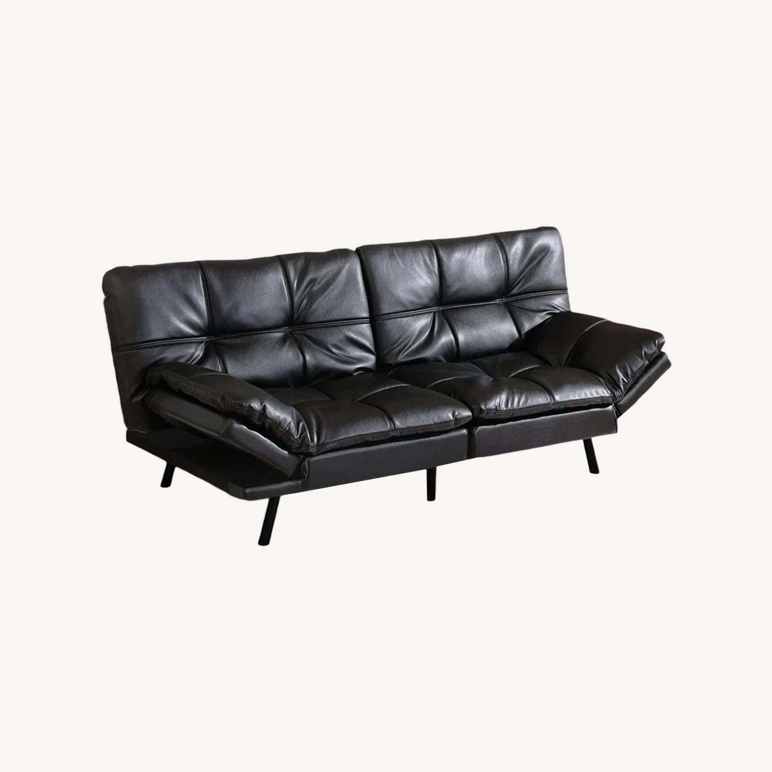 Wide Faux Leather Tufted Back Convertible Sofa - image-0