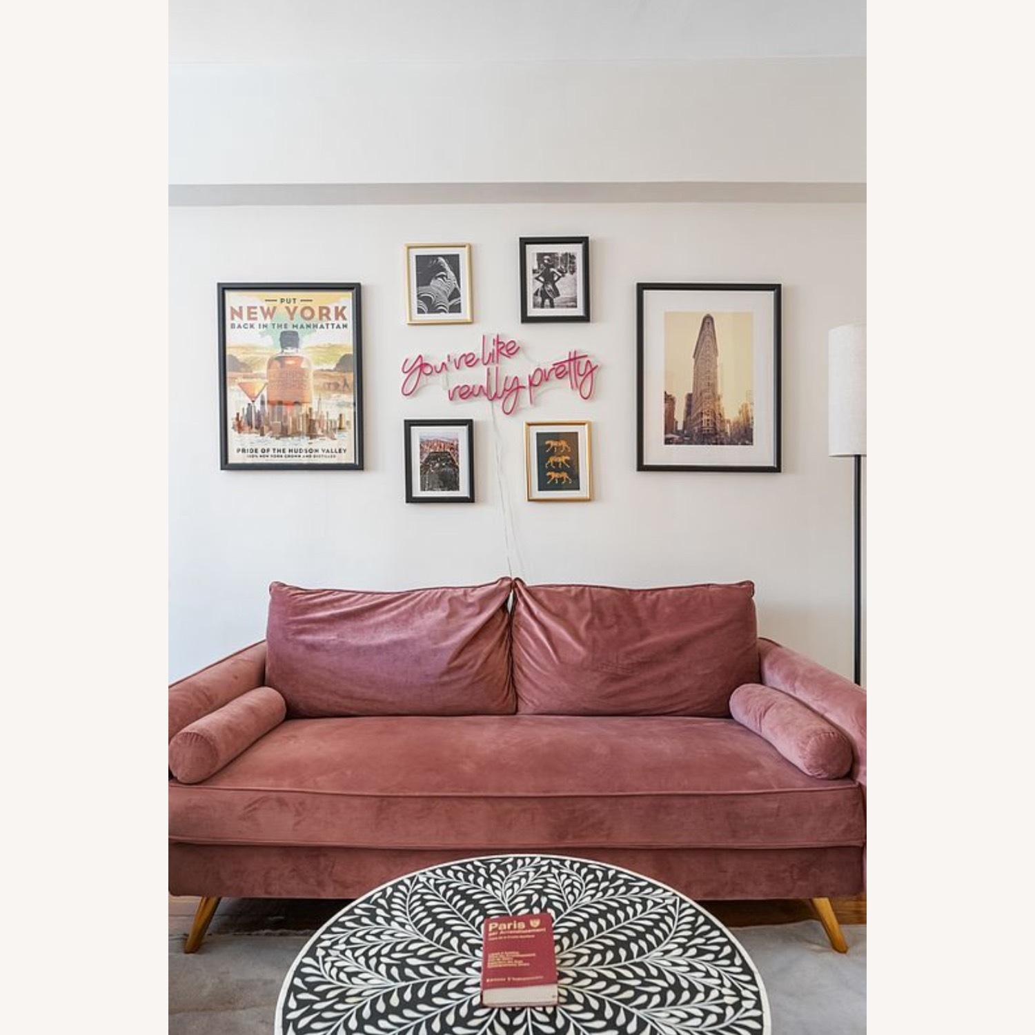 Dusty Rose Velvet Sofa - image-1