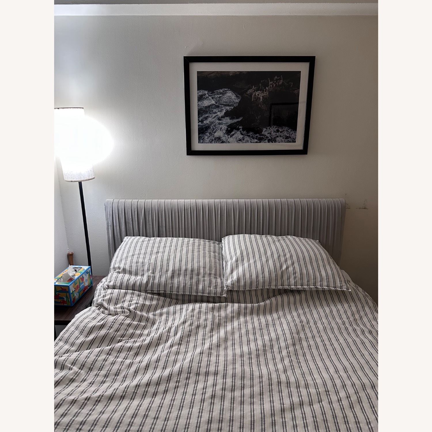 Queen Headboard in Grey Velvet - image-1