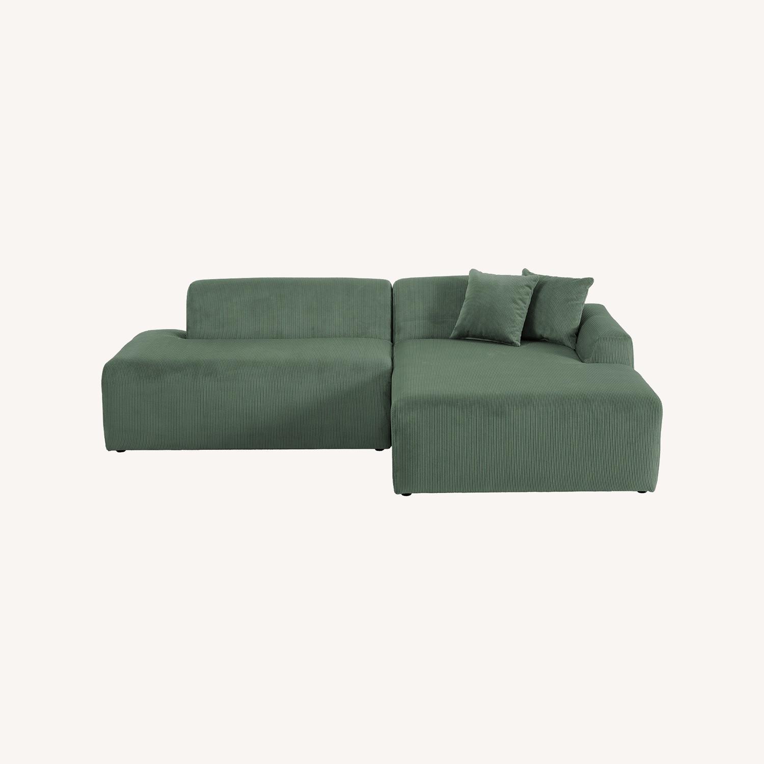 Dexter Green Corduroy Sectional Right Facing - image-0