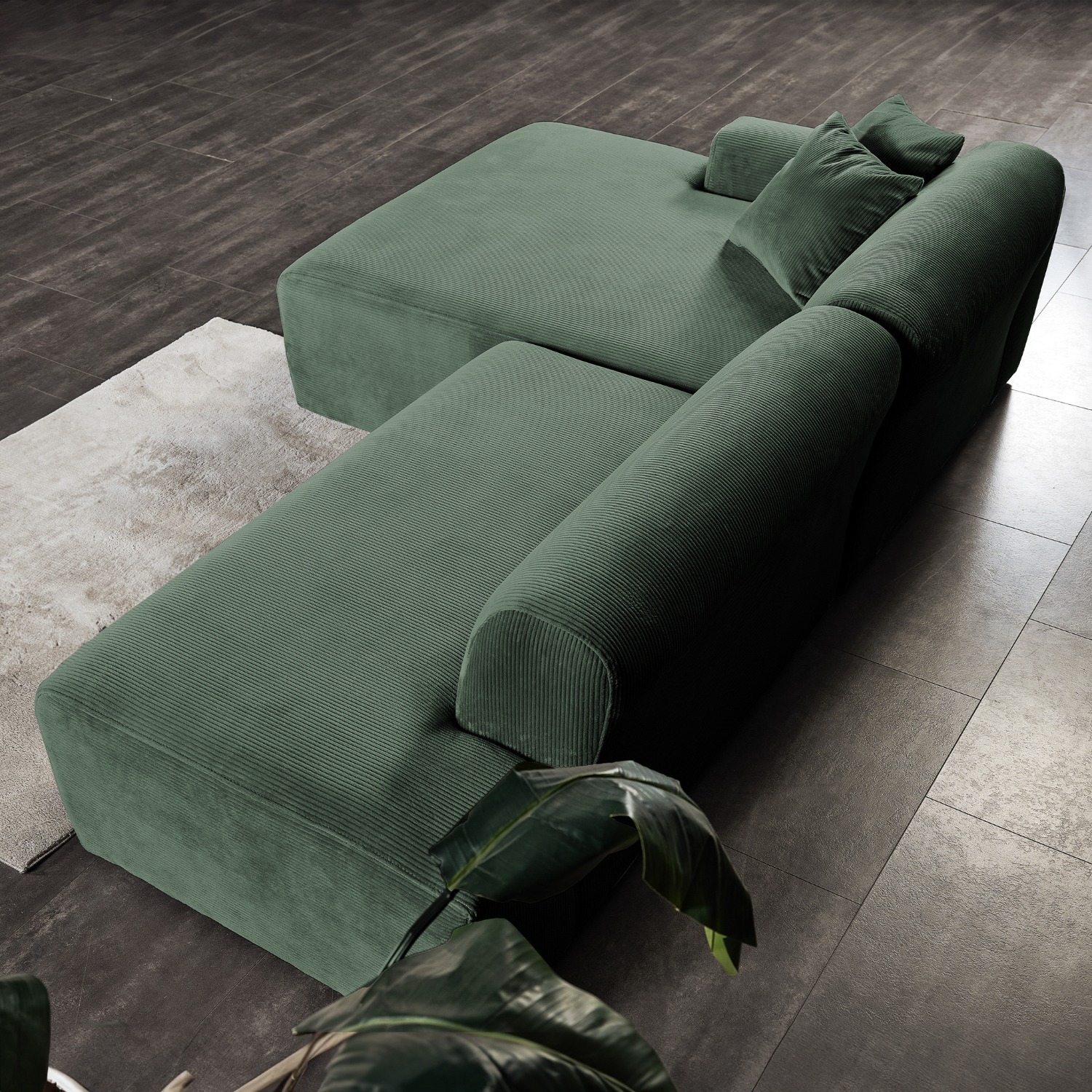 Dexter Green Corduroy Sectional Right Facing - image-7