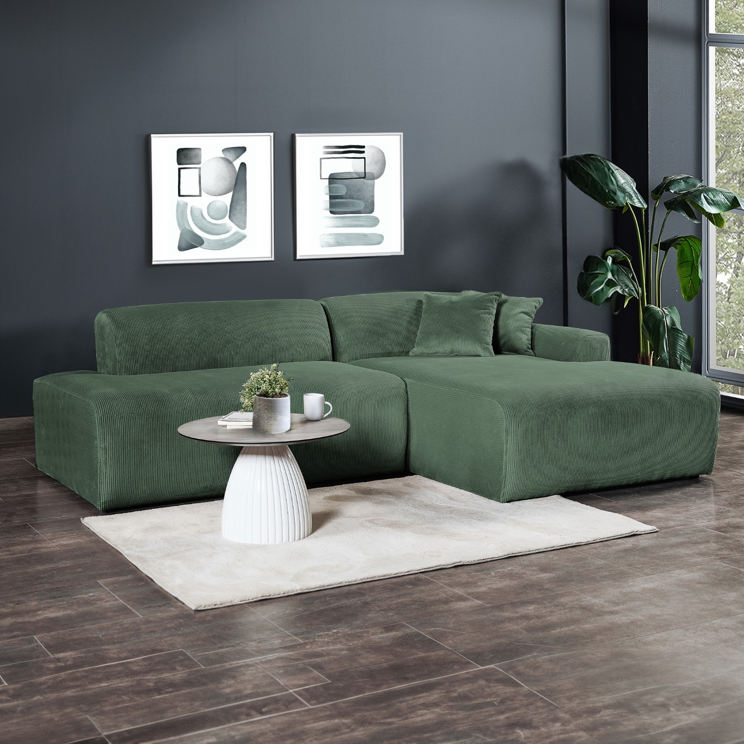 Dexter Green Corduroy Sectional Right Facing - image-5