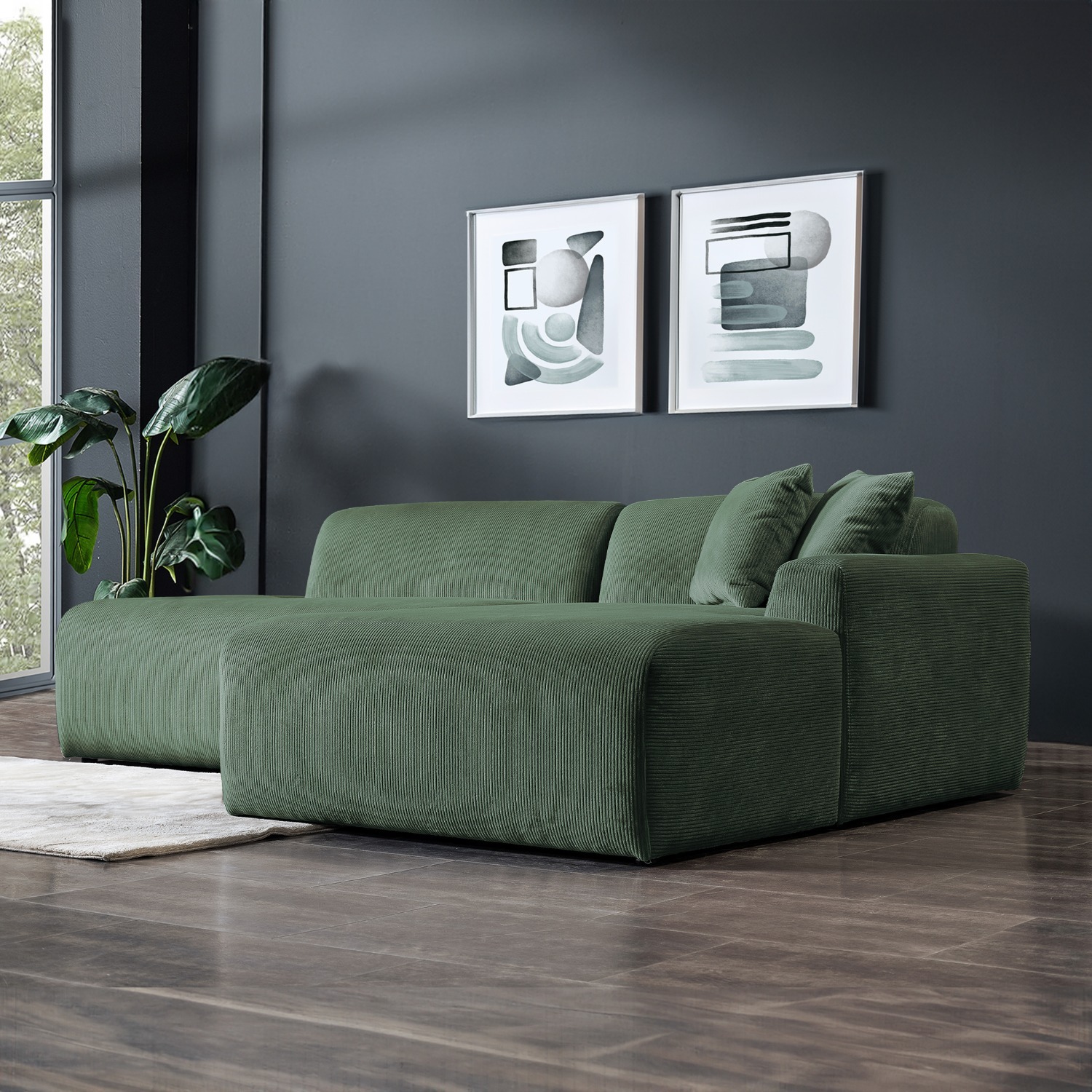 Dexter Green Corduroy Sectional Right Facing - image-2